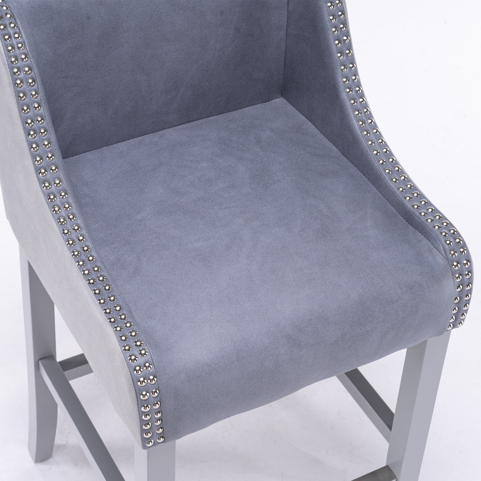 28 Inch Seat High Barstool with Accent Nail Trim (Set of 2) - Stone Blue and Gray