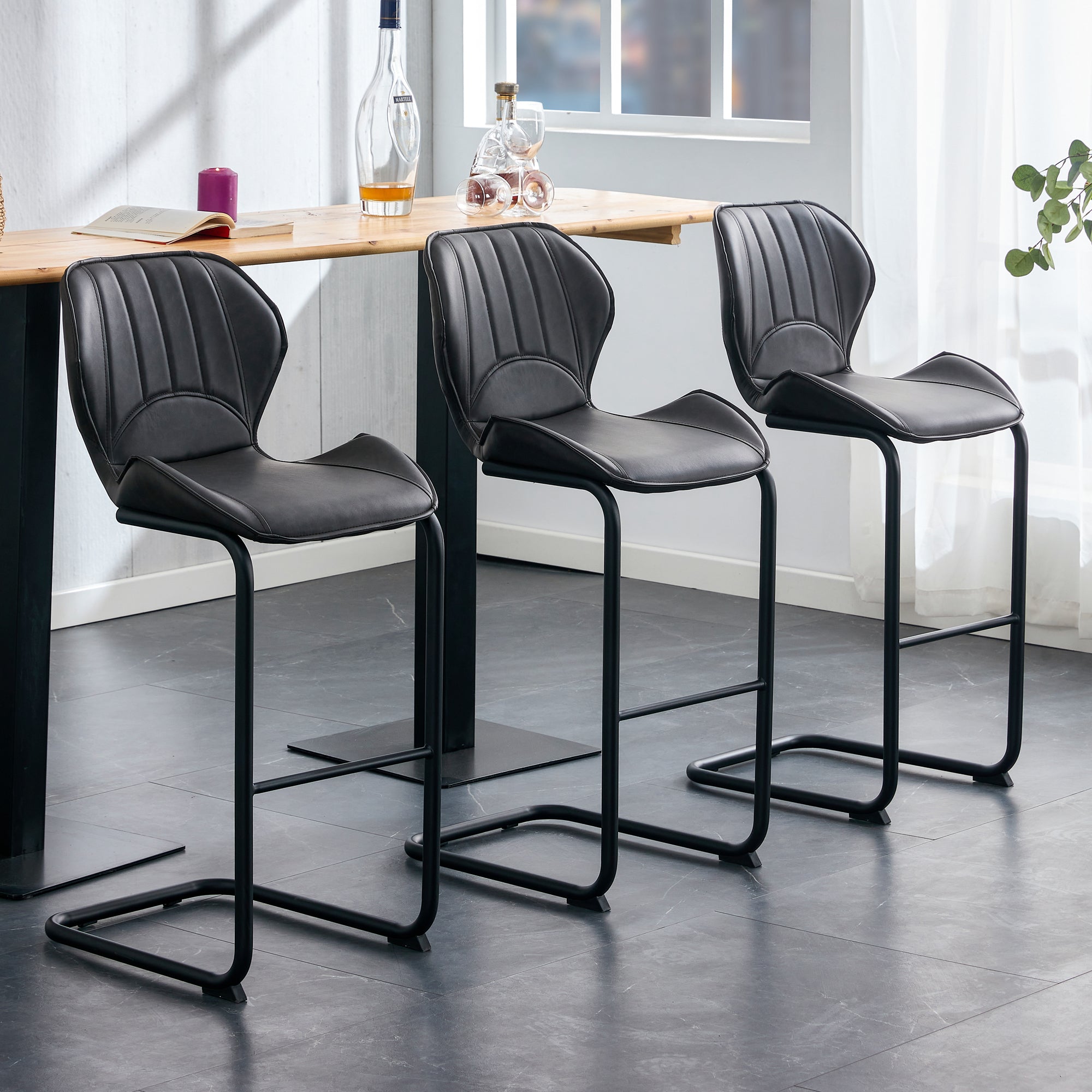 Modern Design Barstool with Metal Legs (Set of 4) - Dark Brown