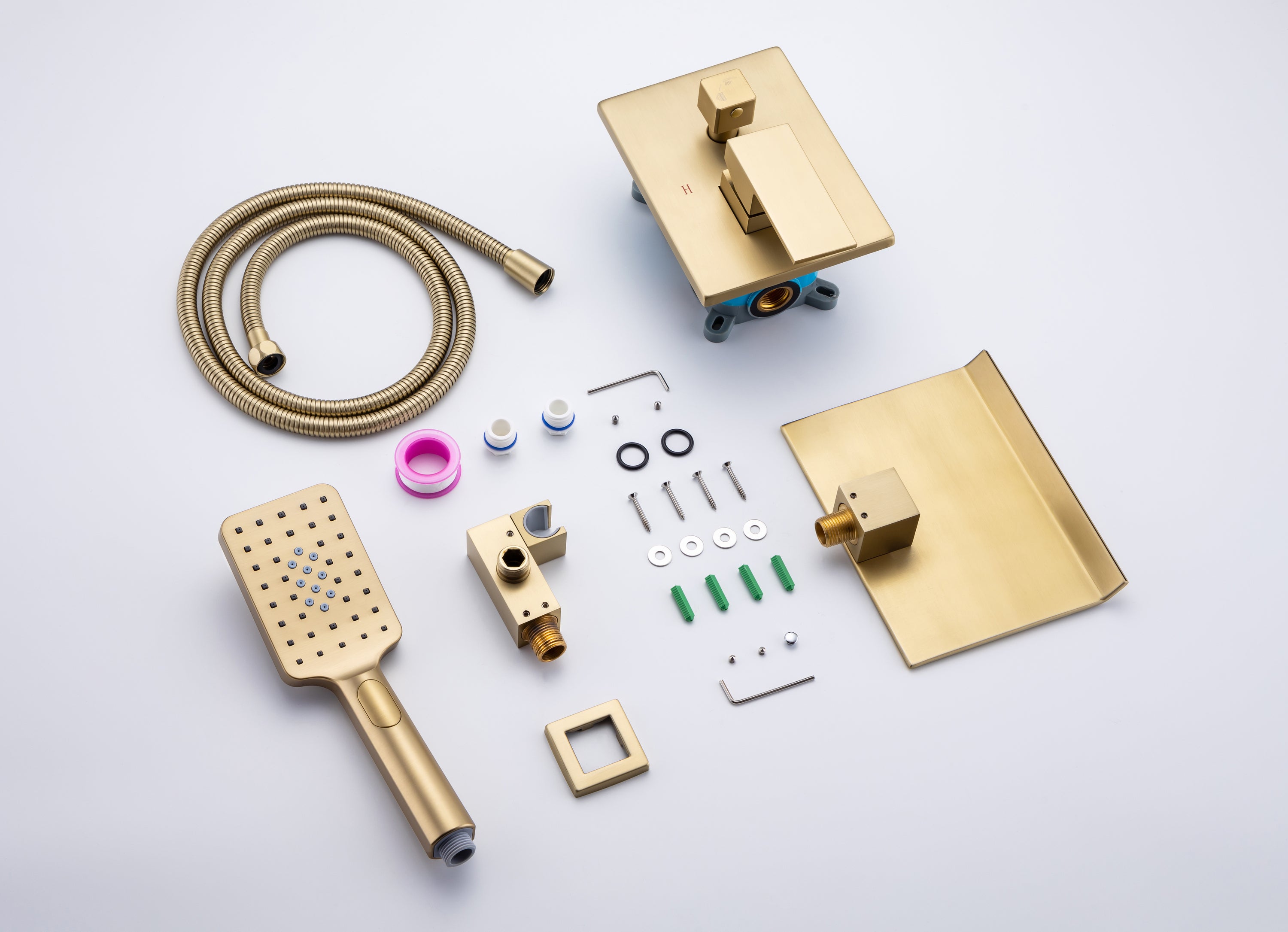 Waterfall Tub Faucet Wall Mount Roman Tub Filler Chrome Single Handle Brass Bathroom Bathtub Faucet with Hand Shower - Gold