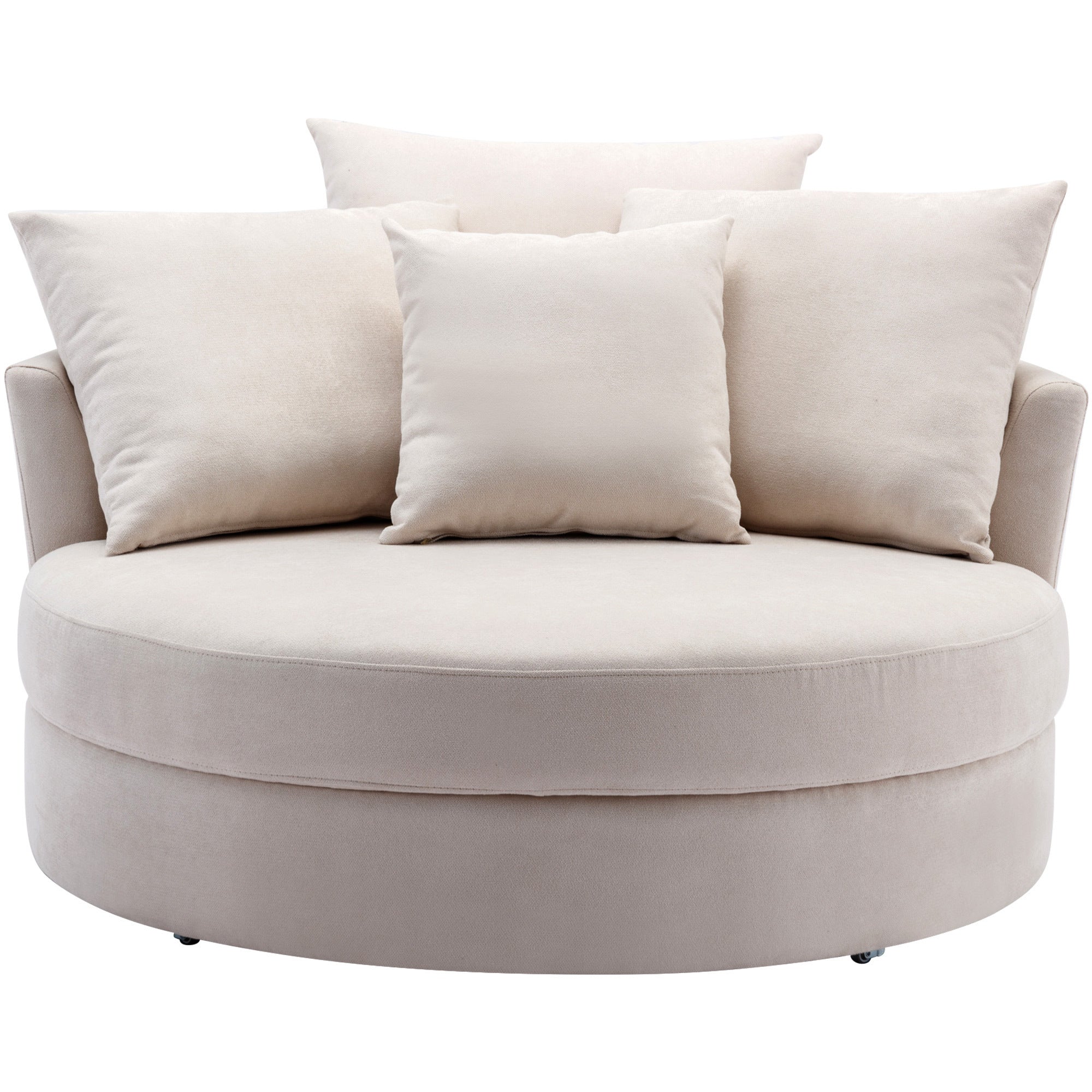 Modern 360° Swivel Accent Barrel Chair with Storage Ottoman & 4 Pillows - Linen Creamy White