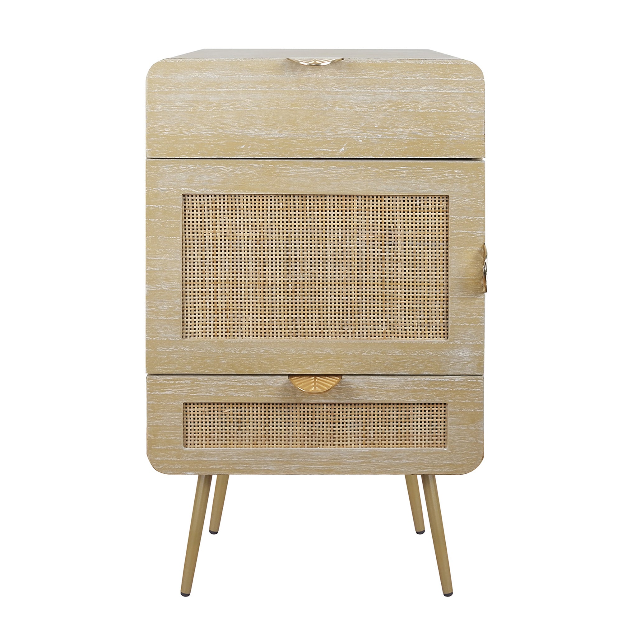LAGO Natural Wooden Nightstand with Rattan Panel