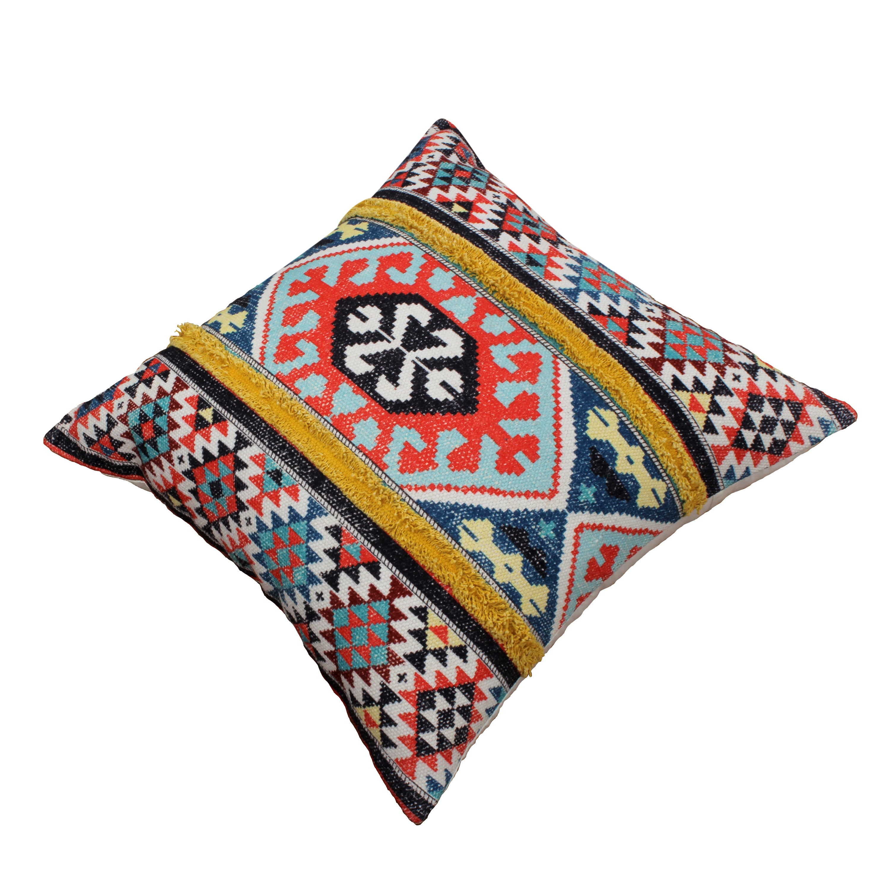 Square Cotton Accent Throw Pillow, Soft Kilim Print - Multicolor