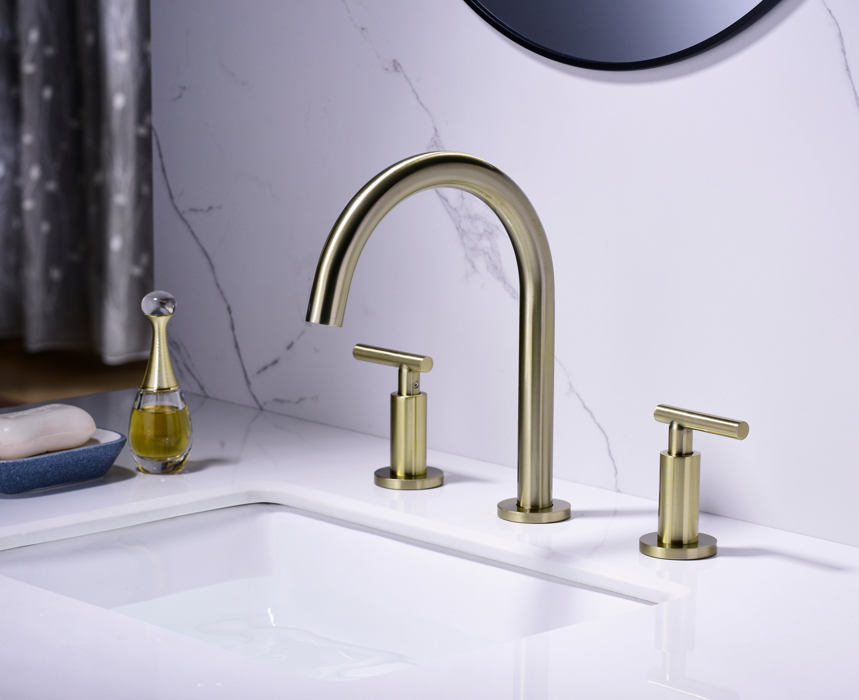 Two Handle High Arc Widespread Bathroom Sink Faucet 3 Hole - Gold