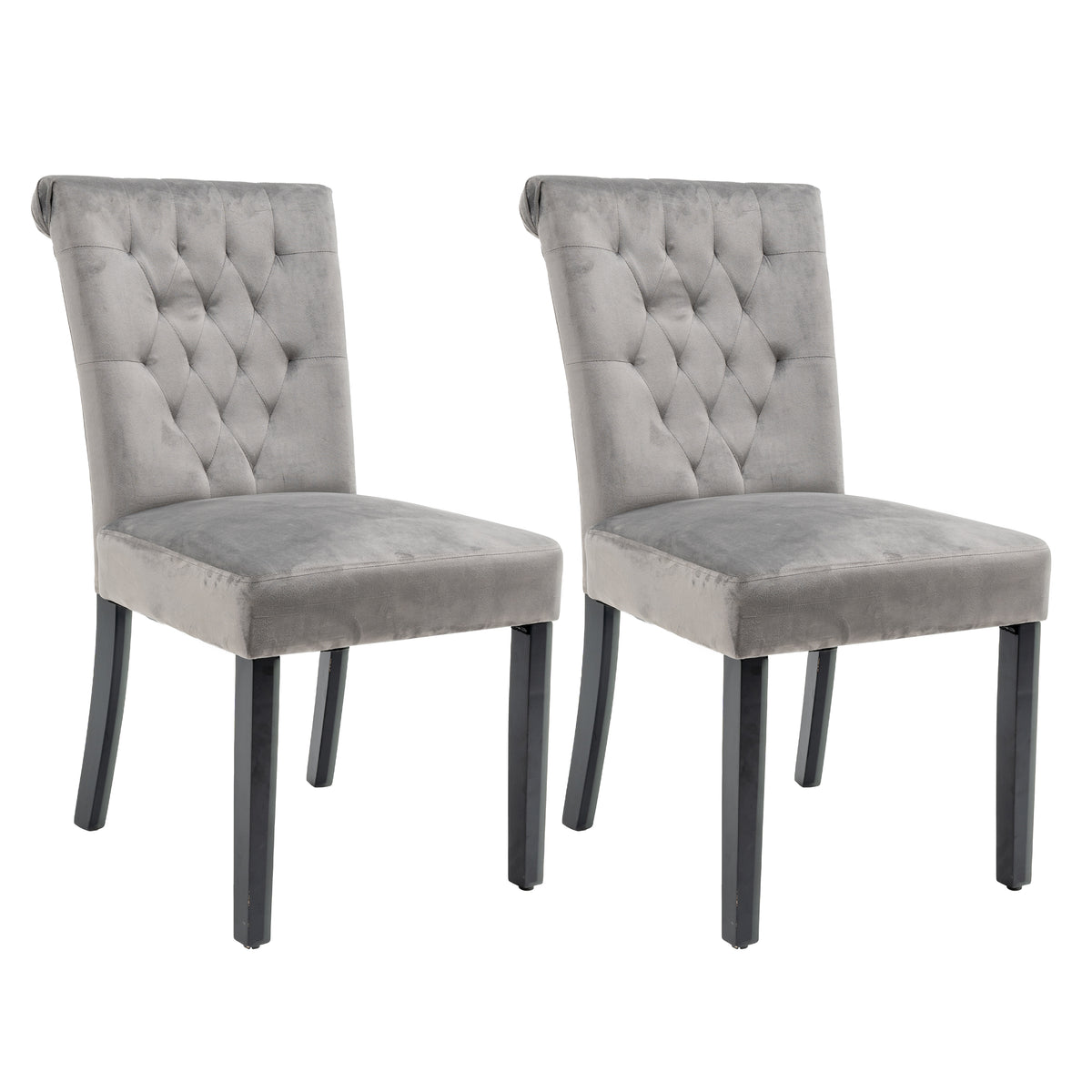 Velvet Dining Chair Set Tufted Heigh Back with Solid Wood Frame Accent Chairs (Set of 2) - Gray