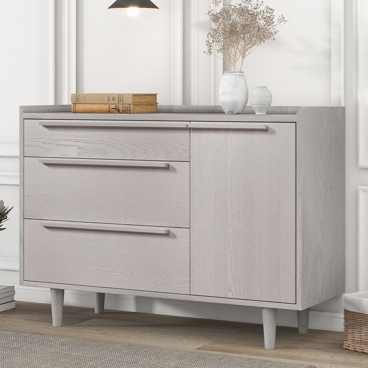 Modern Style Manufactured Wood 3-Drawer Dresser with Solid Wood Legs - Stone Gray