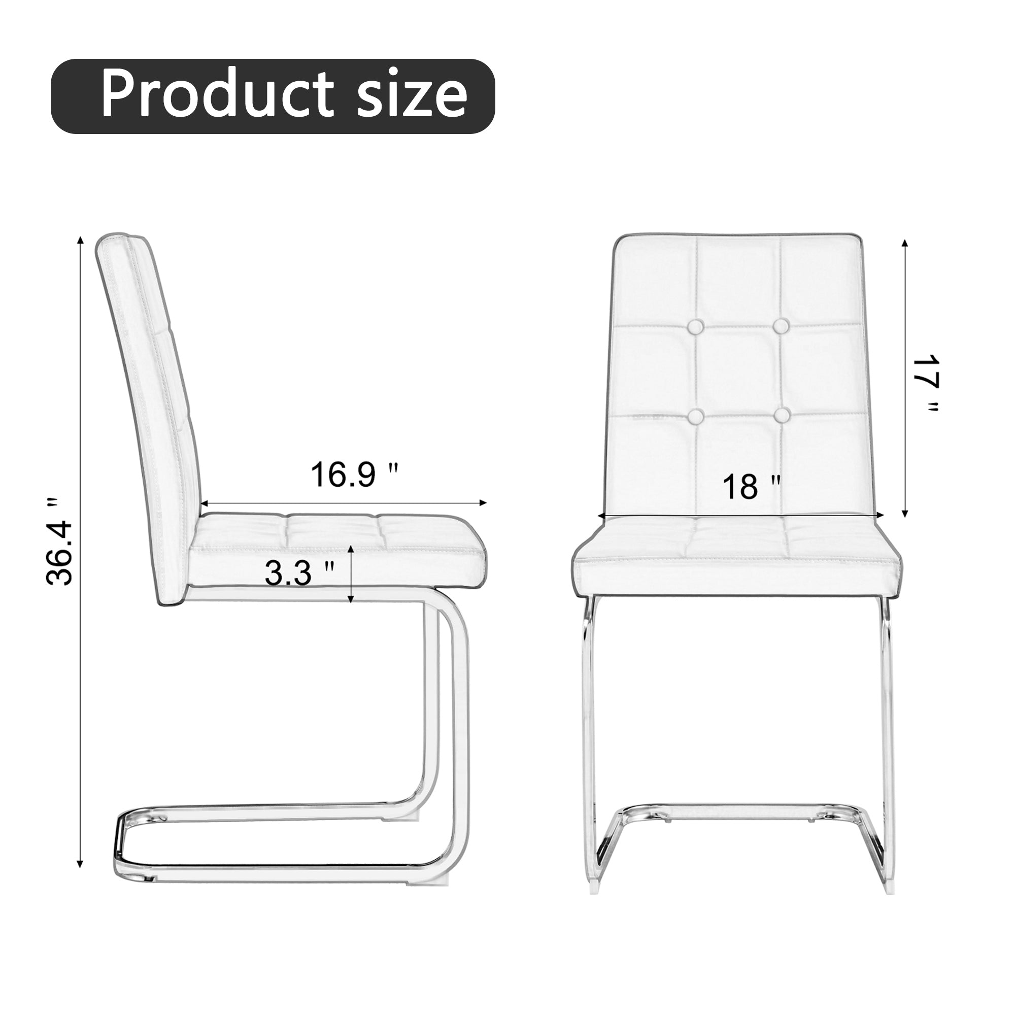 Modern Style Dining Chairs with Inset Buttons, C-shaped Tube Plating Metal Legs (Set of 2) - White