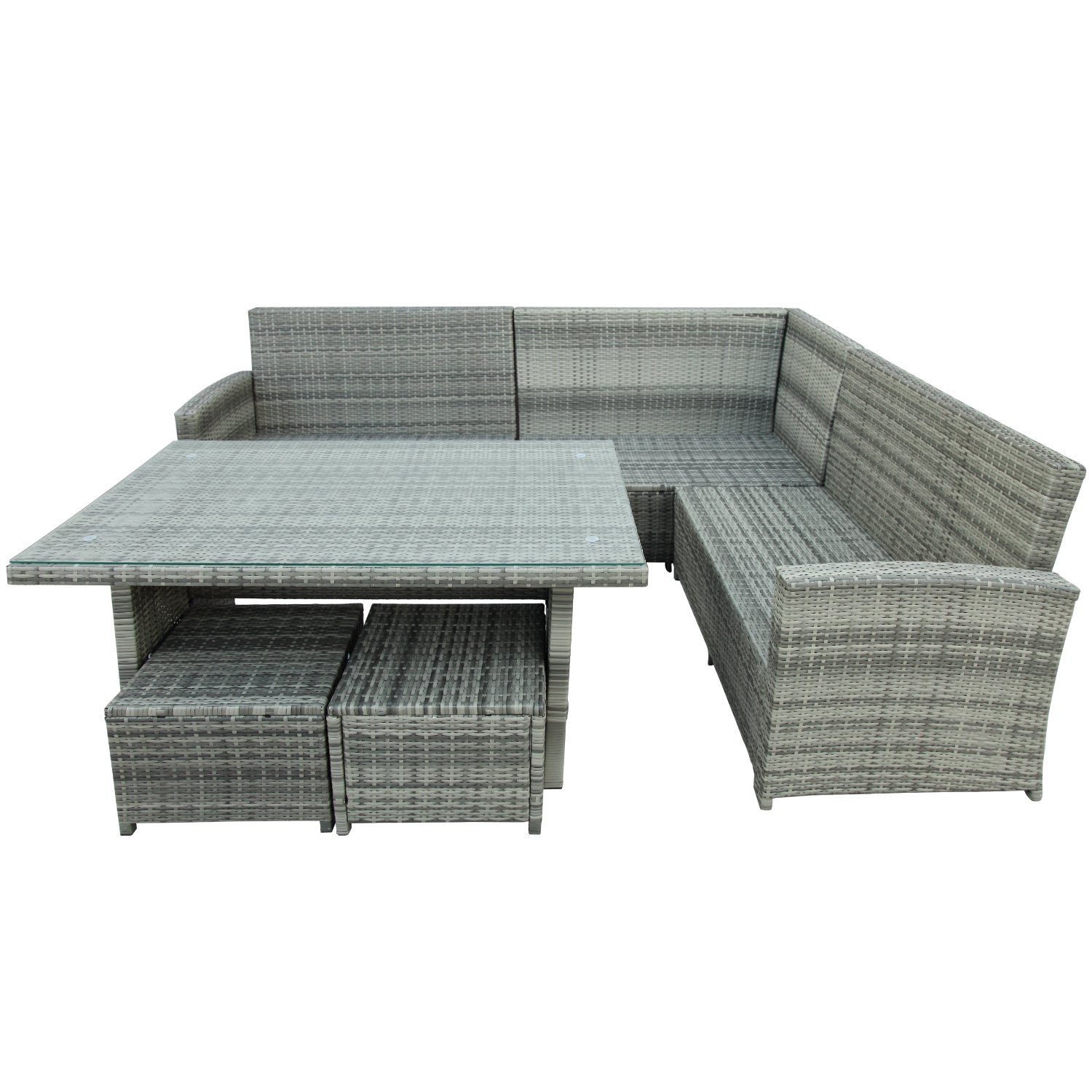 6-Piece Patio Furniture Set Outdoor Sectional Sofa with Glass Table, Ottomans for Pool, Backyard, Lawn - Gray