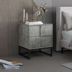 2 Drawer Nightstand,geometric elements - Cement Grey