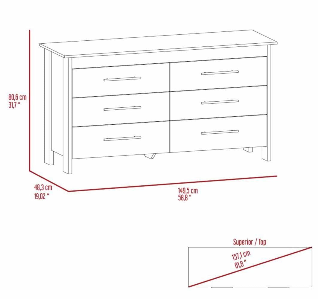 6-Drawer Rectangle Dresser - Light Oak and White