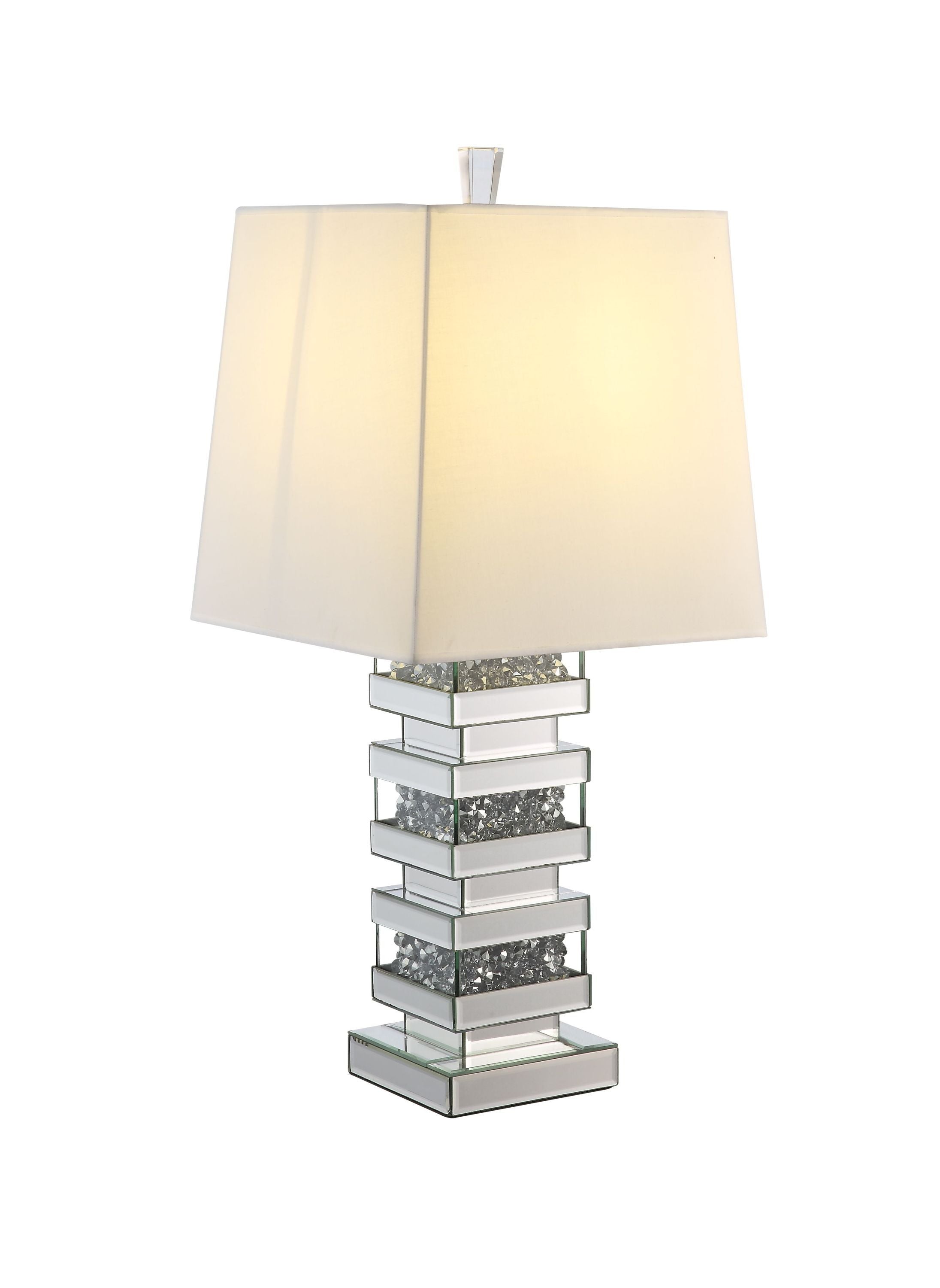 Silver Table Lamp, Mirrored & Faux Diamonds