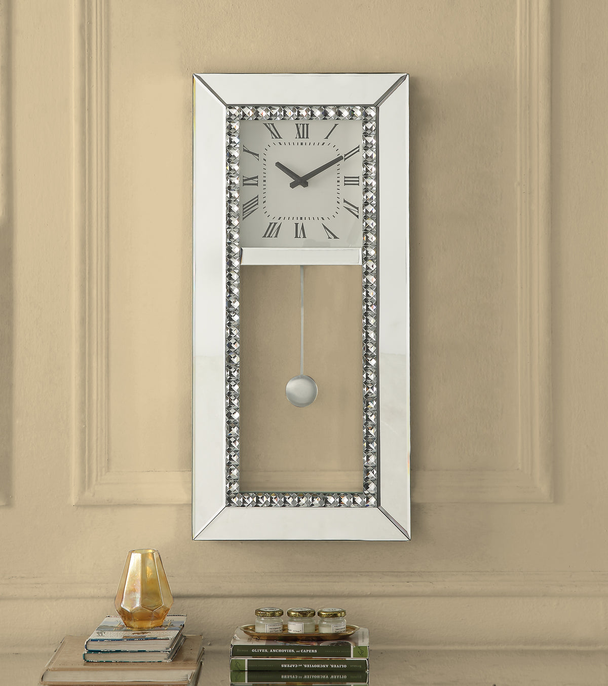 Wall Clock, Mirrored & Faux Crystal Diamonds