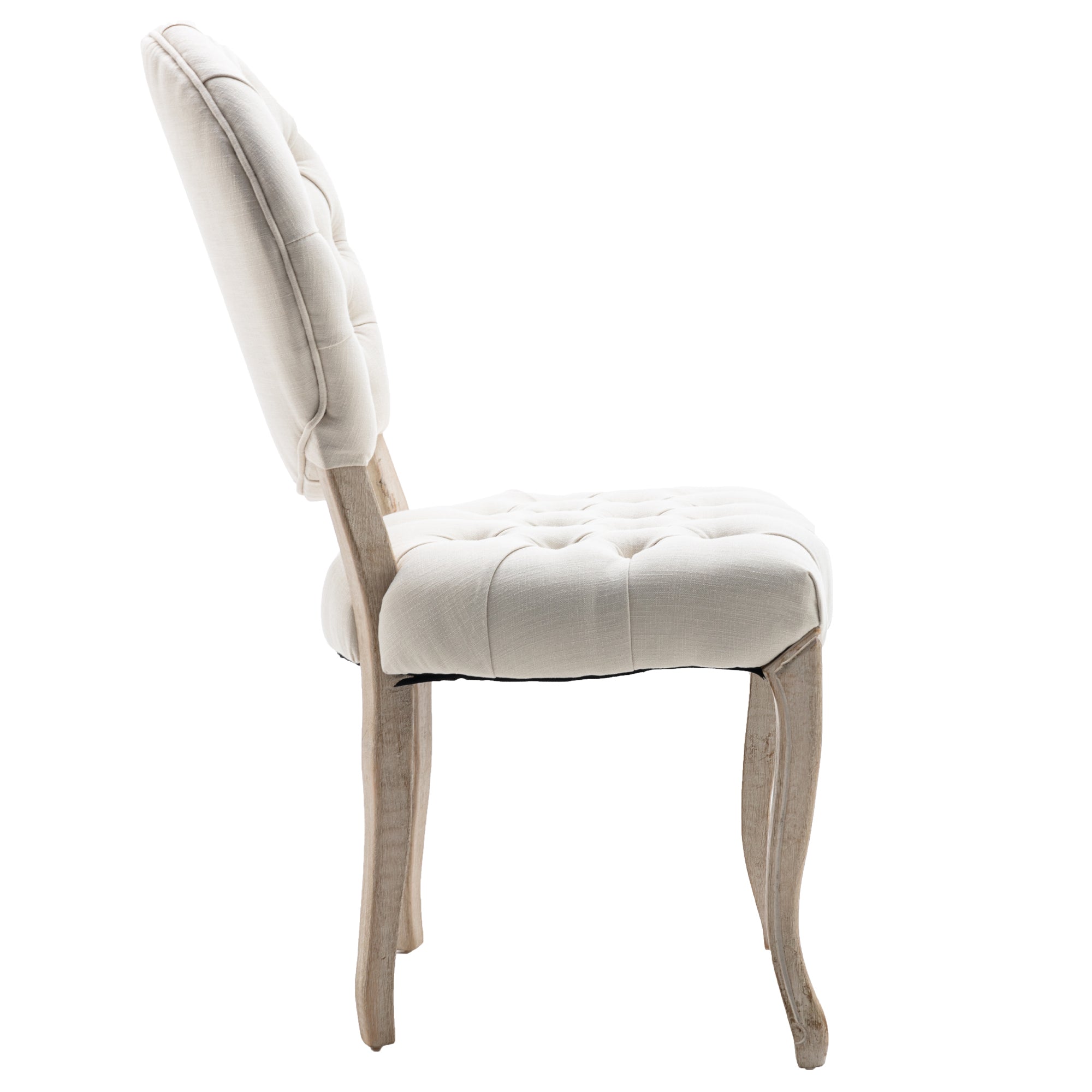 French Vintage Tufted Button Performance Fabric Dining Chair (Set of 2) - Beige