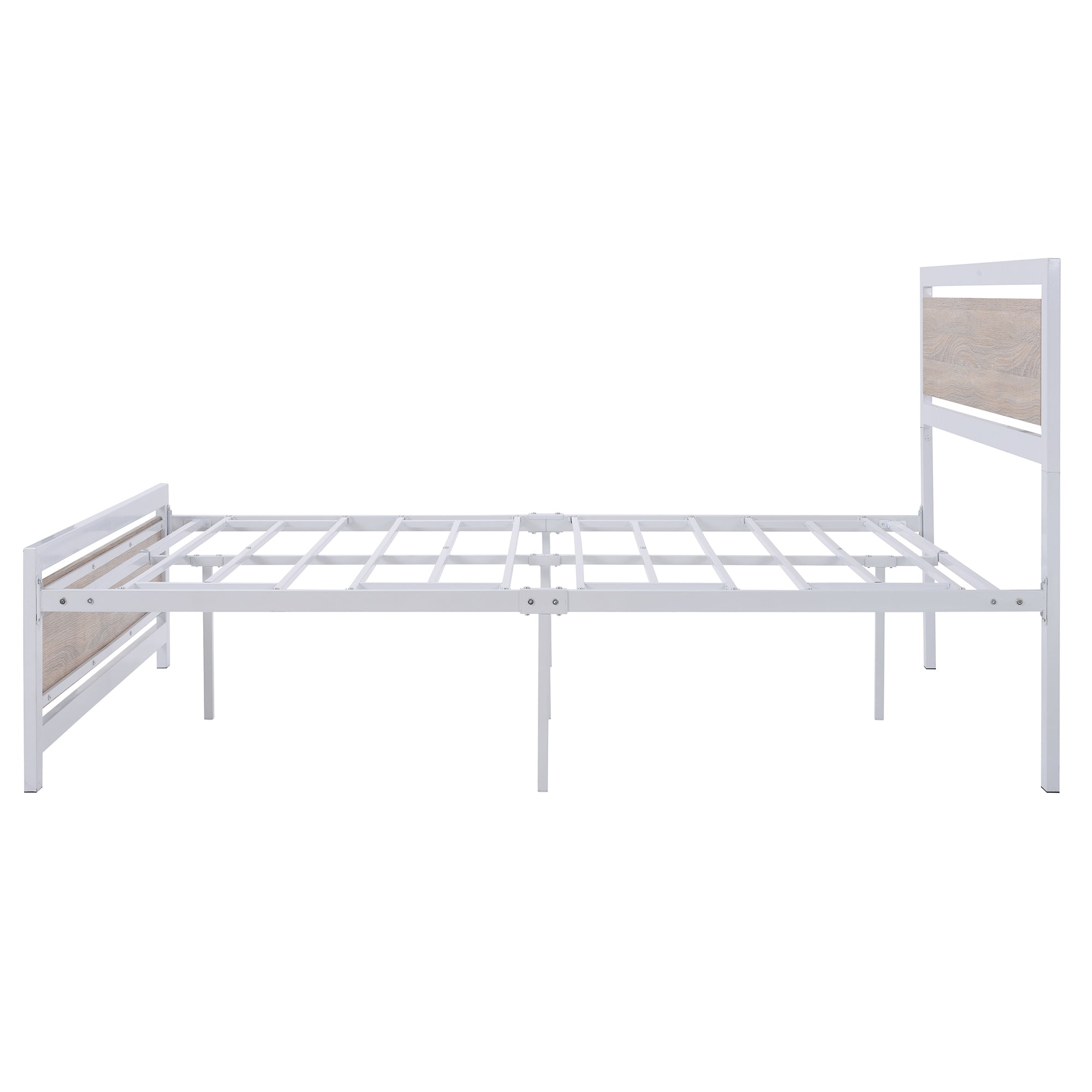Full Size Platform Bed No Box Spring Needed- White