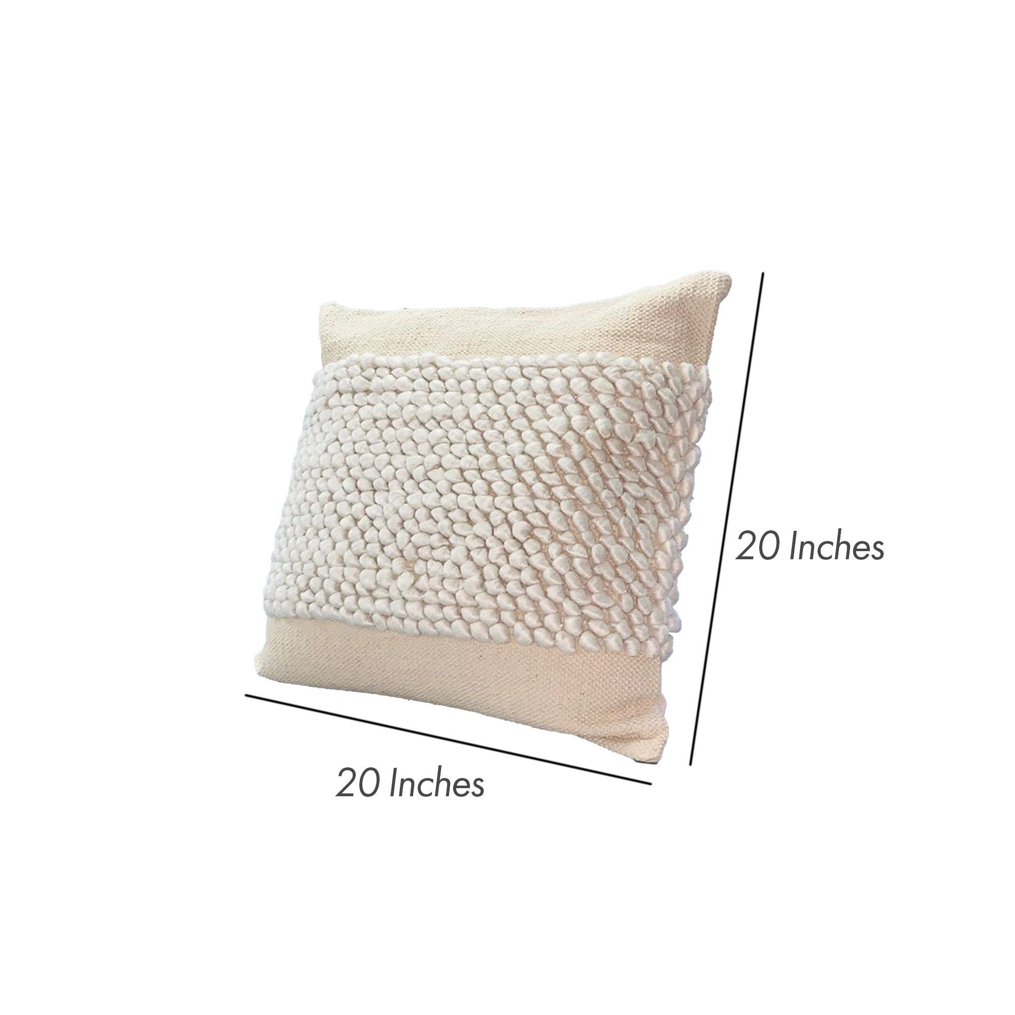 20x20" Square Cotton Accent Throw Pillow, Soft Banded Braided Patchwork - White, Cream
