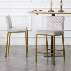 Modern Design High Counter Stool Metal legs - Silver Gray Velvet Bar Chair (Set of 2)