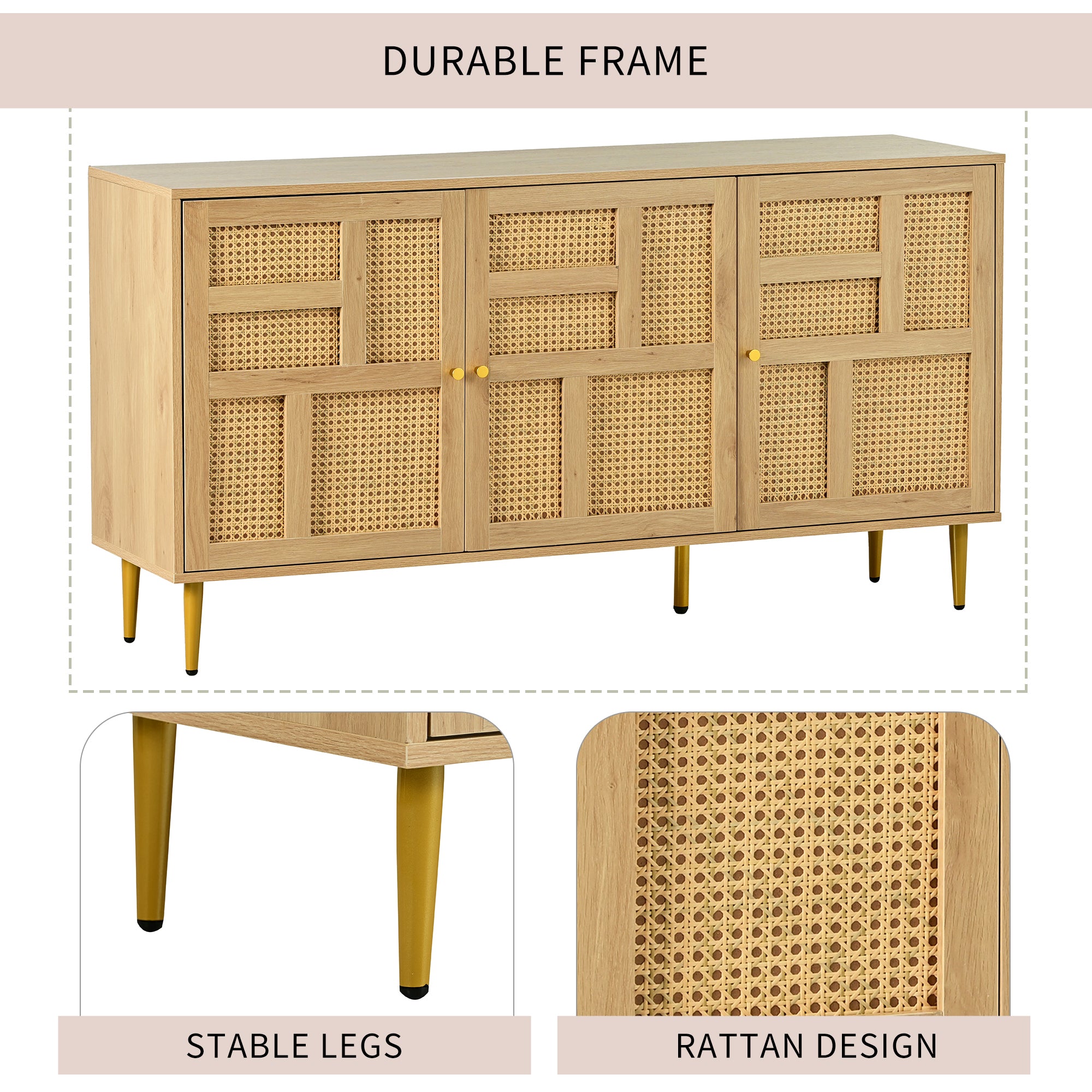 Rattan Cabinet with Adjustable Shelves and Storage