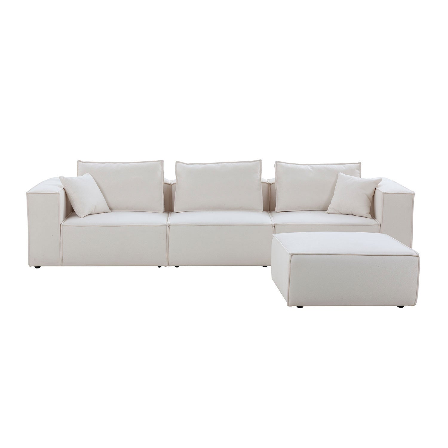 Modular Sectional Living Room Sofa Set, Modern Minimalist Style Couch with Ottoman and Reversible Chaise, L-Shape - White