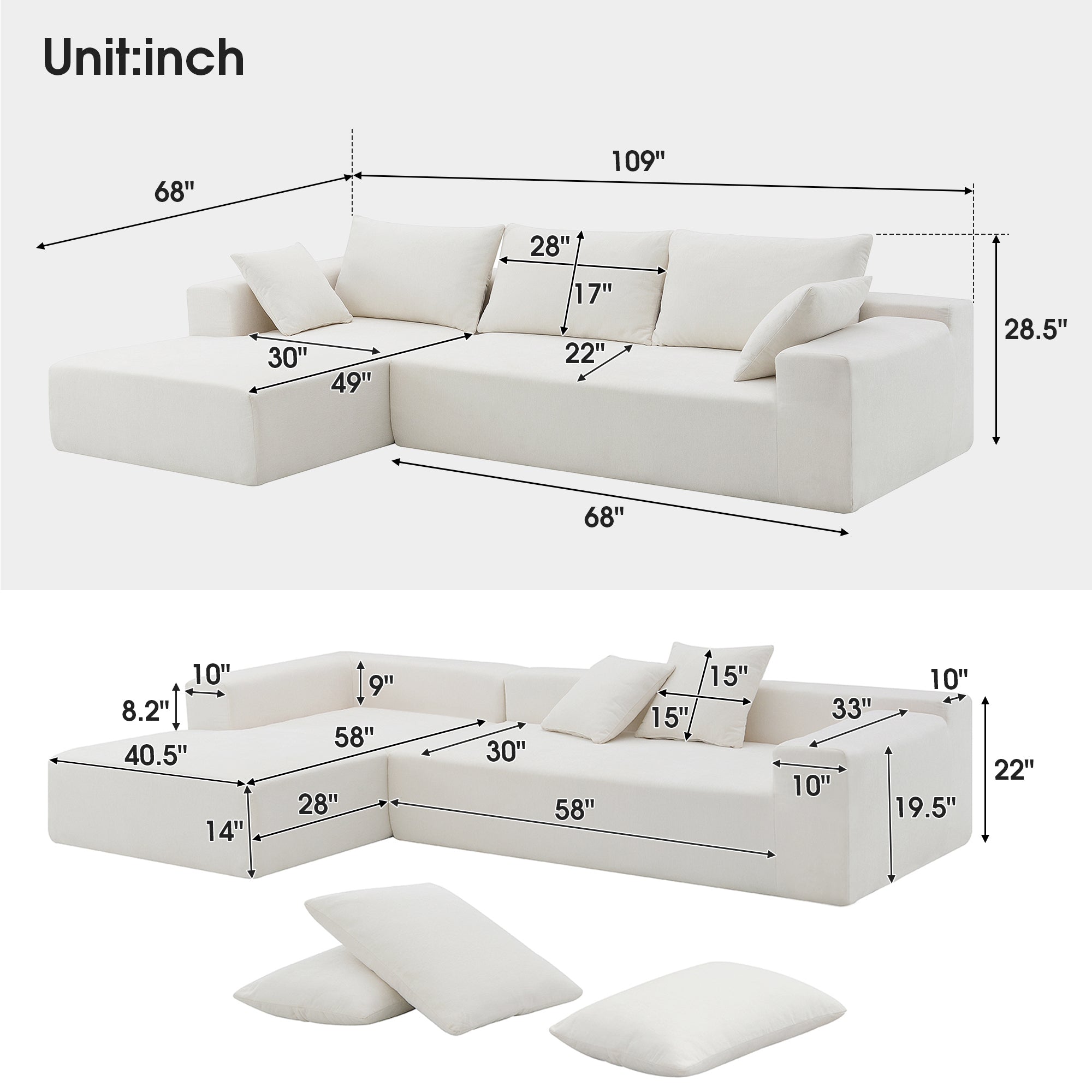 MAICOSY 109" L Shaped Sectional Sofa Bed Couches 2Pc Loveseat Chaise Convertible