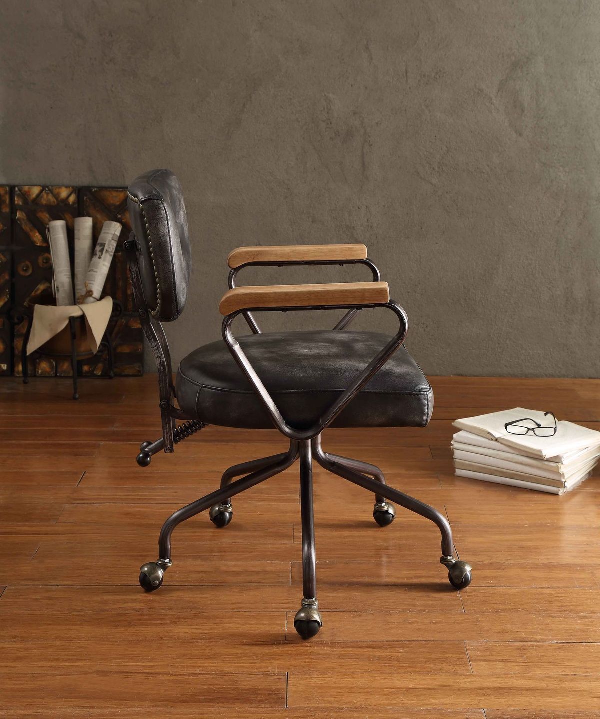 Vintage Office Chair, Top Grain Leather - Black