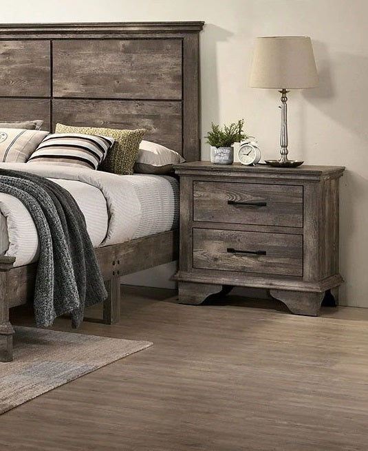 Nightstand Gray Color Solid Wood Veneer Matte Black