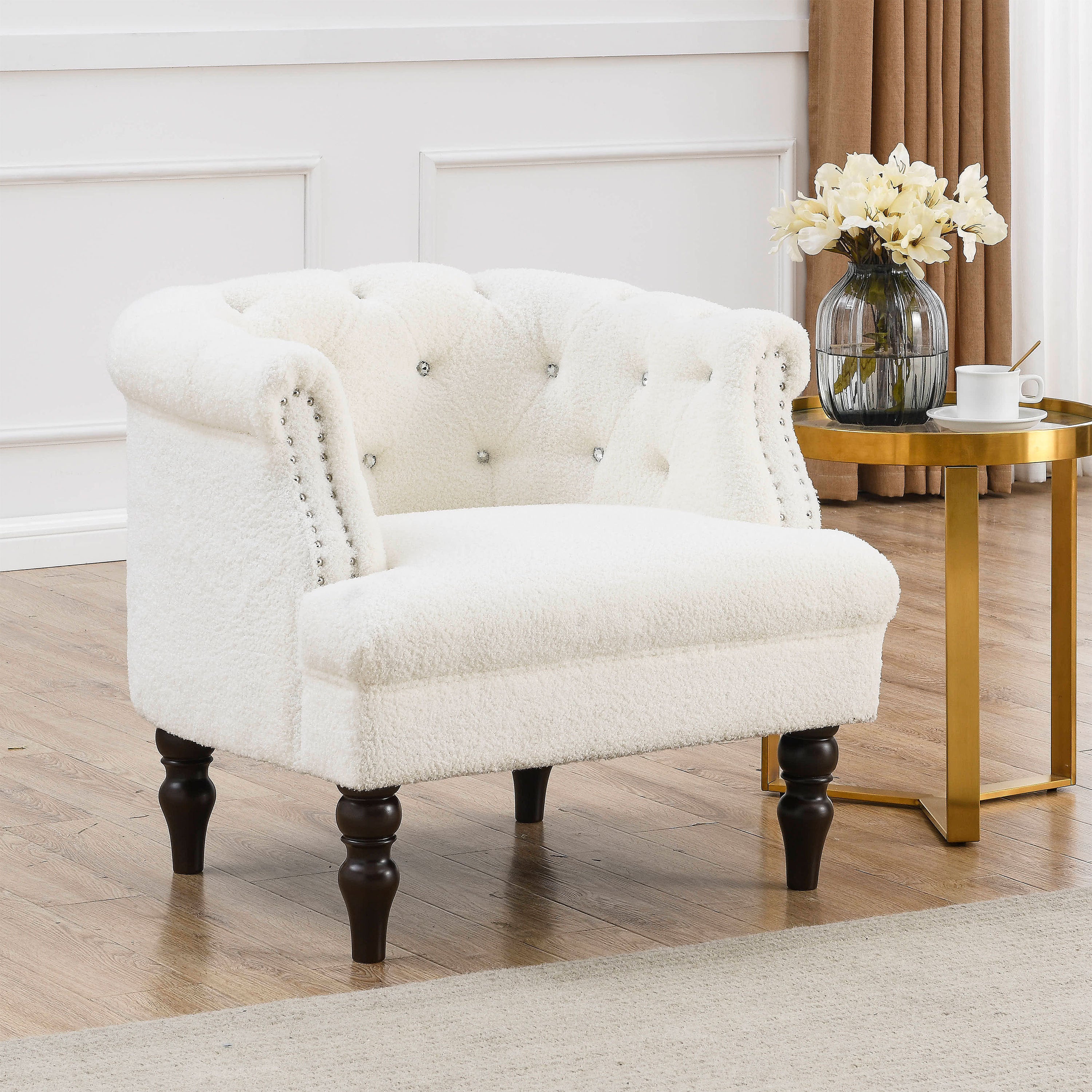 Modern Chesterfield Tufted Accent Chair with Crystal Buttons