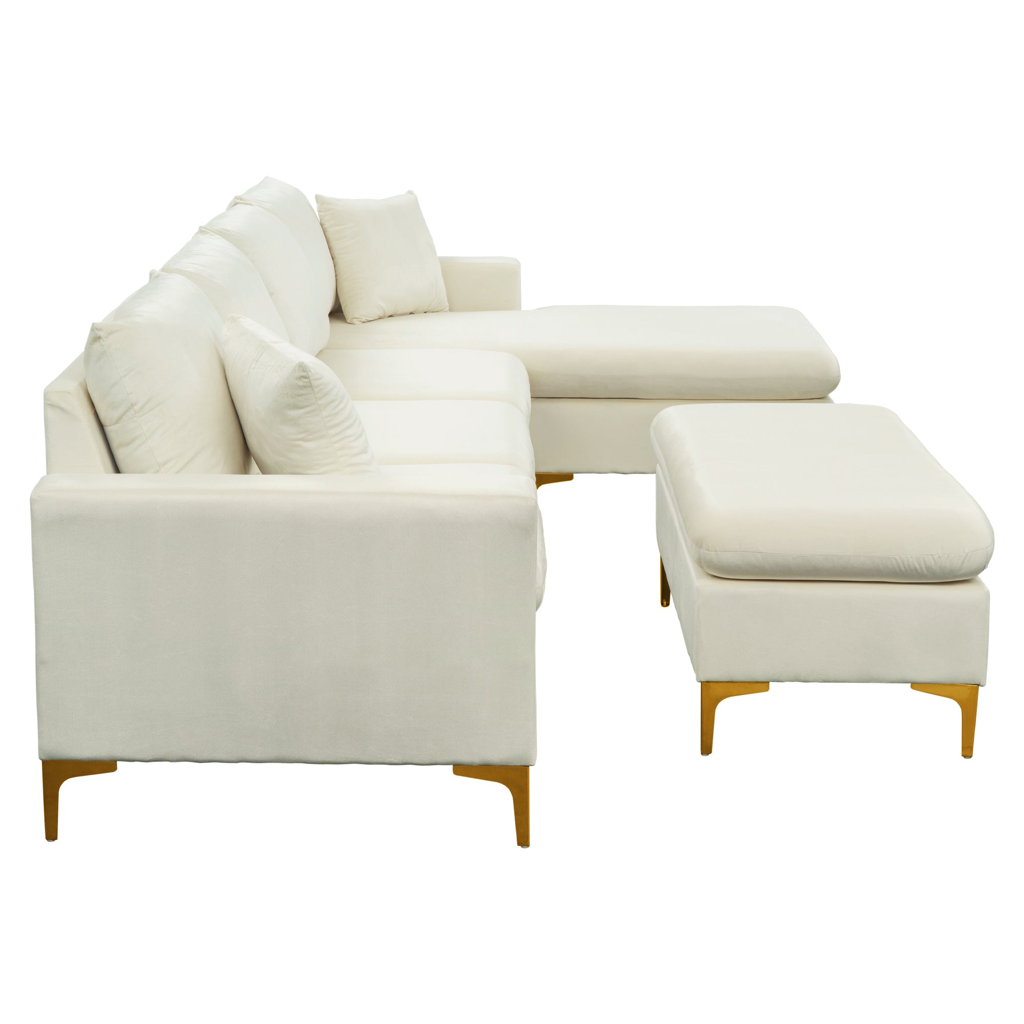 Velvet L Shaped Sectional Sofa Bed Couches Chaise Ottoman Pillows