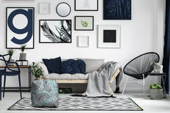 Turquoise/Navy Indoor/Outdoor Pouf