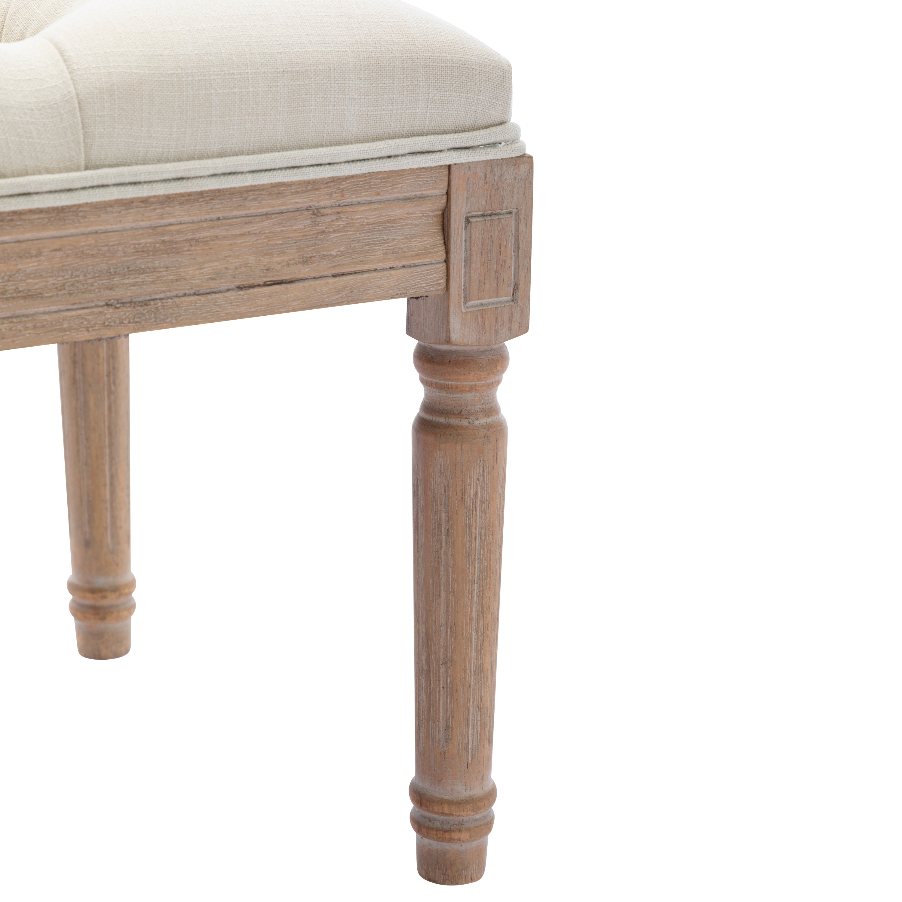 French Bench Upholstered with Ruberwood Legs for Bedroom/Entry/Hallway - Beige