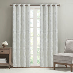 50x95" Knitted Jacquard Paisley Total Blackout Grommet Top Curtain Panel - White