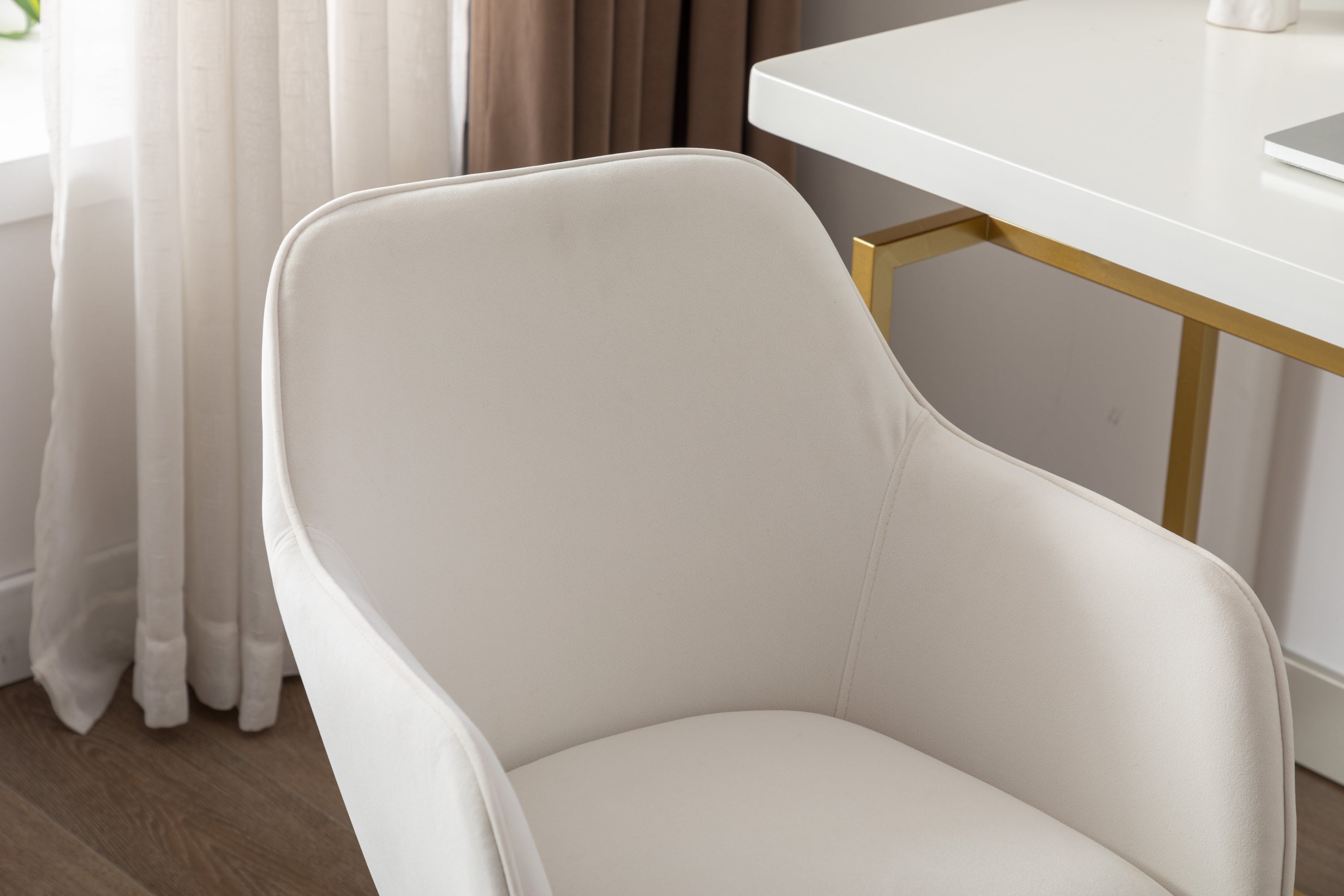 Modern Velvet Adjustable Height 360 revolving Home Office Chair with Gold Metal Legs - Ivory White