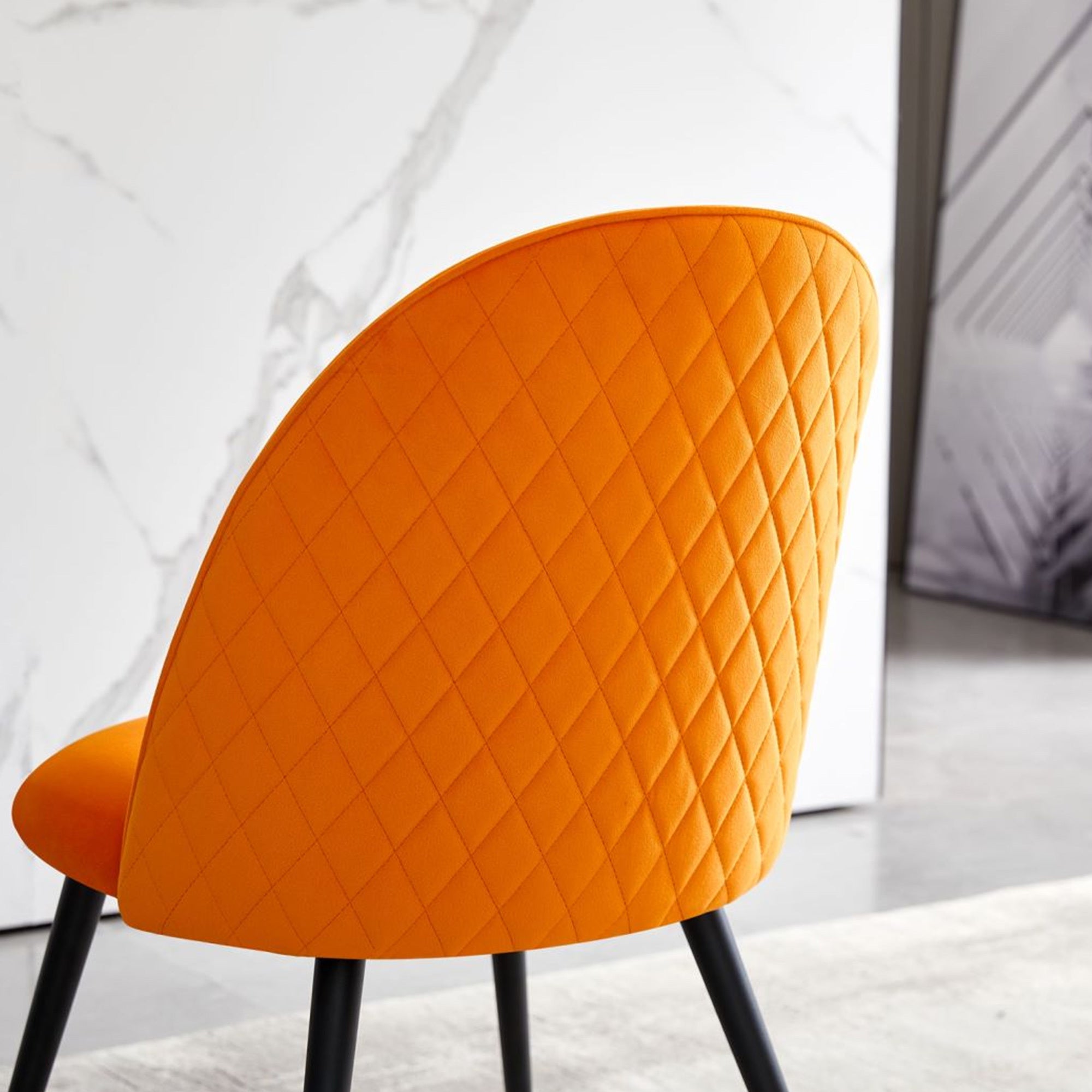 Velvet Dining Chair Metal Black Legs (Set of 4) - Orange