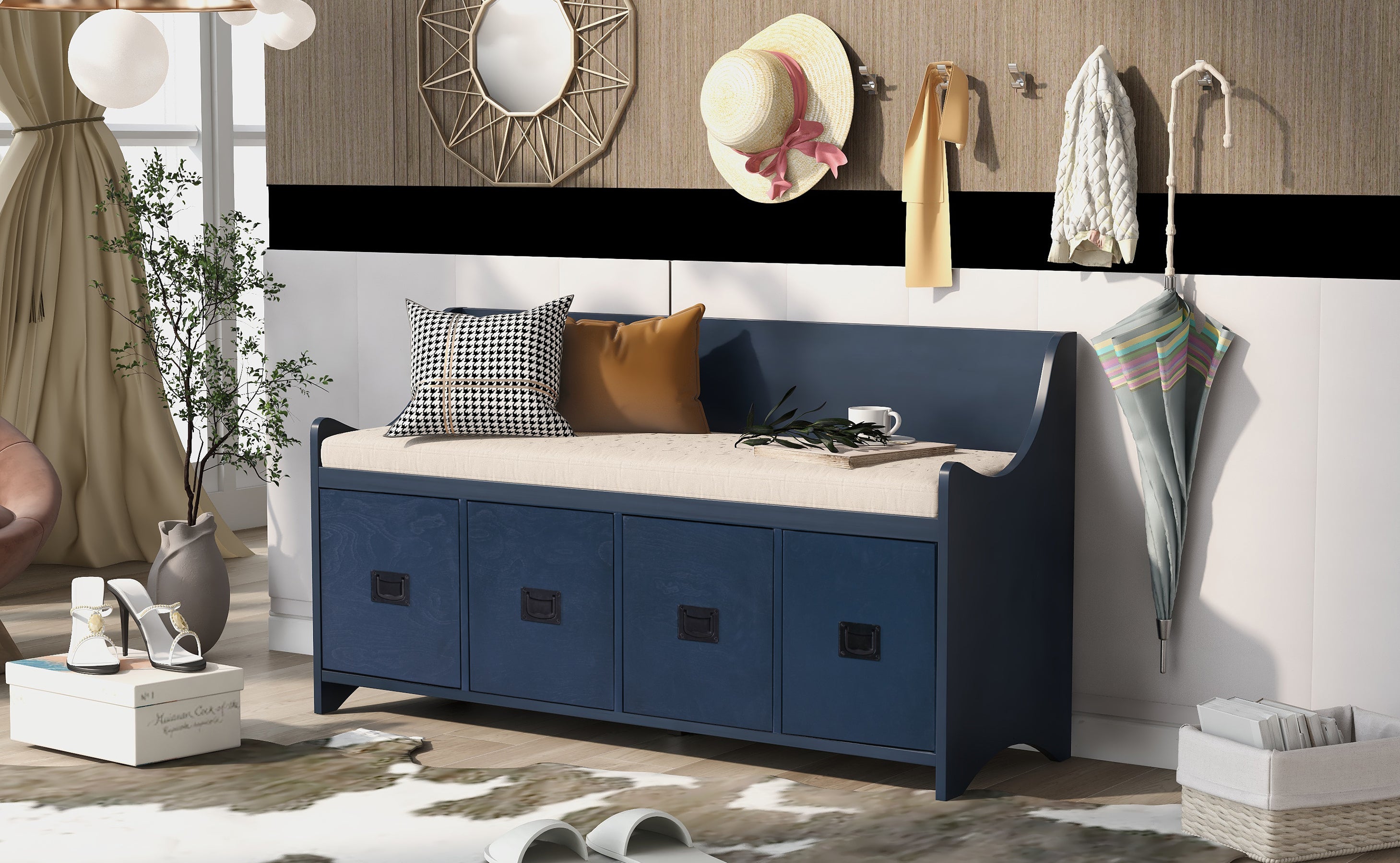 Movable Cushion Storage Bench