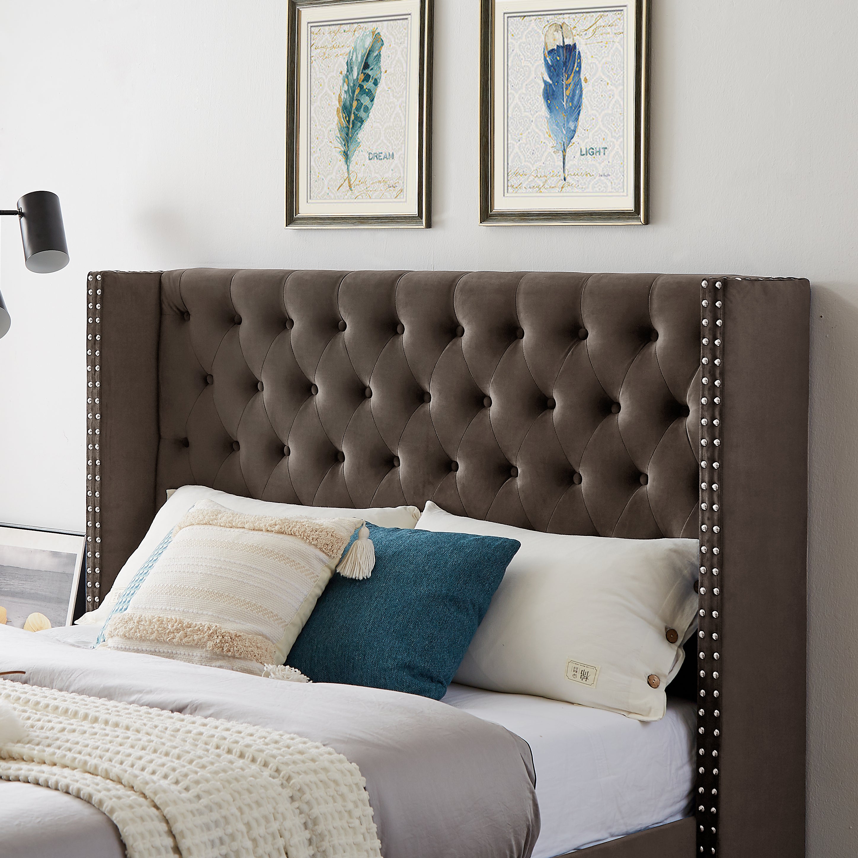 King Bed Button Designed Headboard - Brown