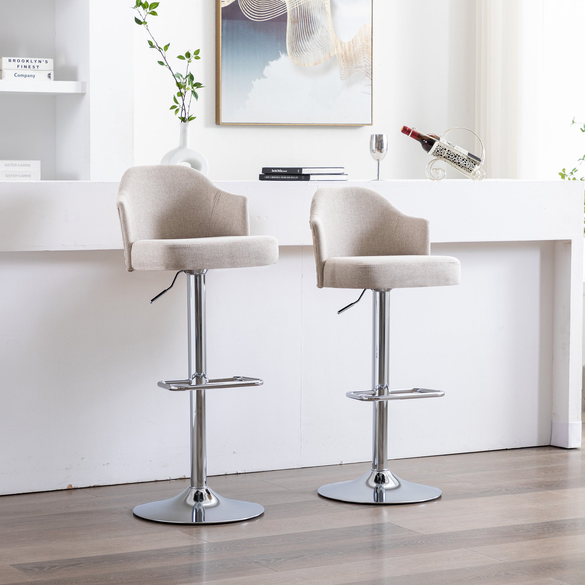Counter Swivel Bar Stools Adjustable (Set of 2) - Beige