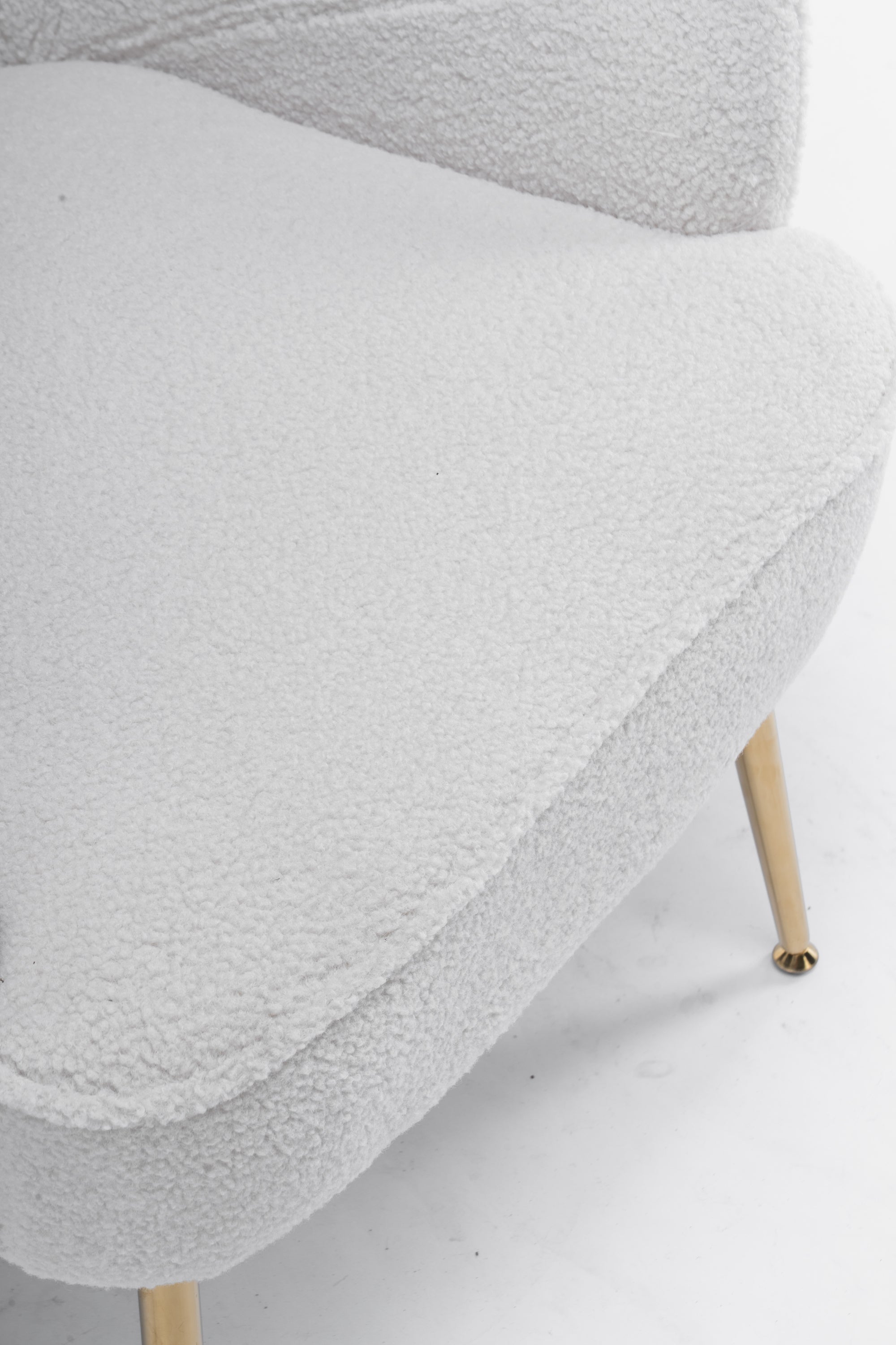 Modern Soft White Teddy Fabric Ergonomics Accent Chair With Gold Legs