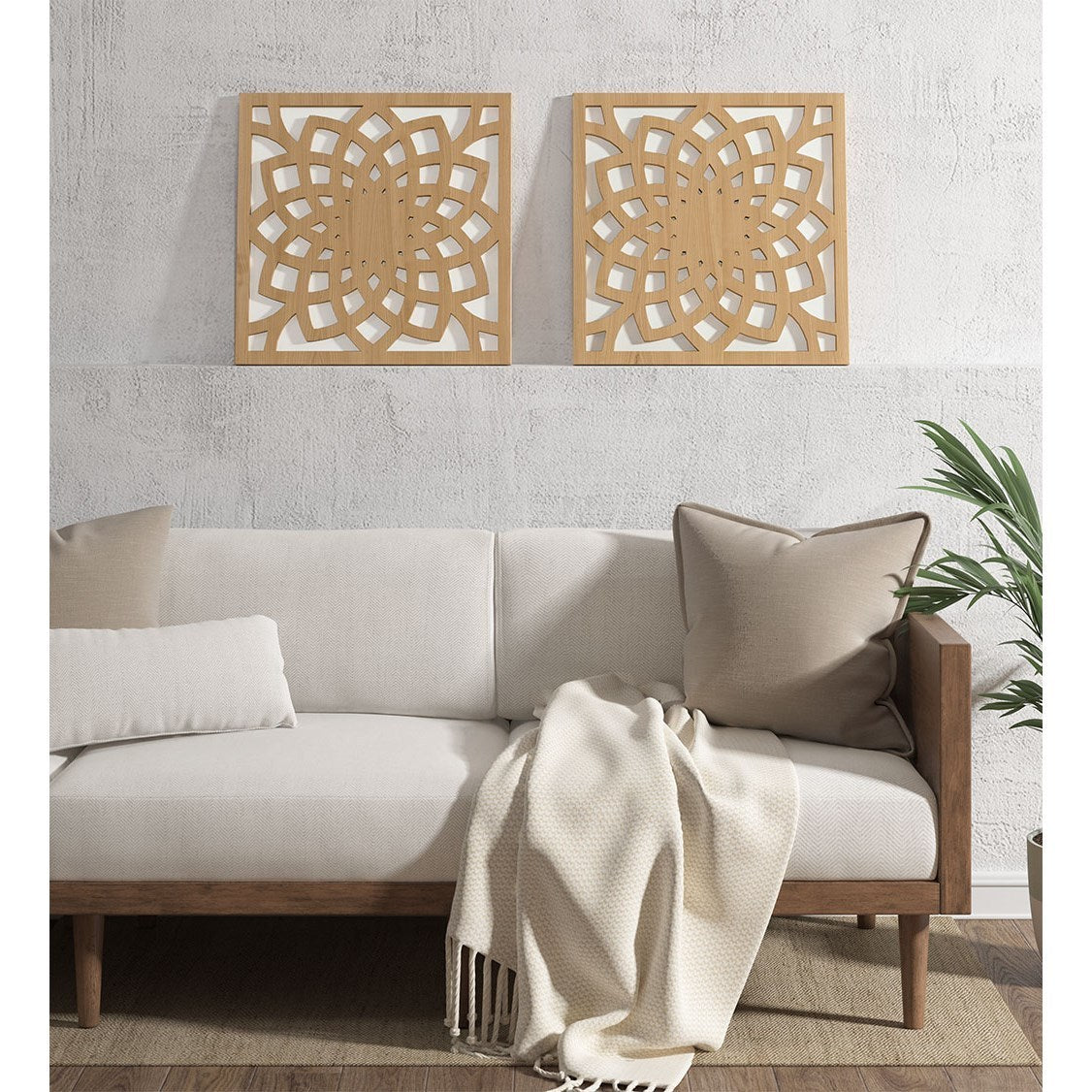 Lotus Medallion Wood Wall Decor 2 Piece set - Natural