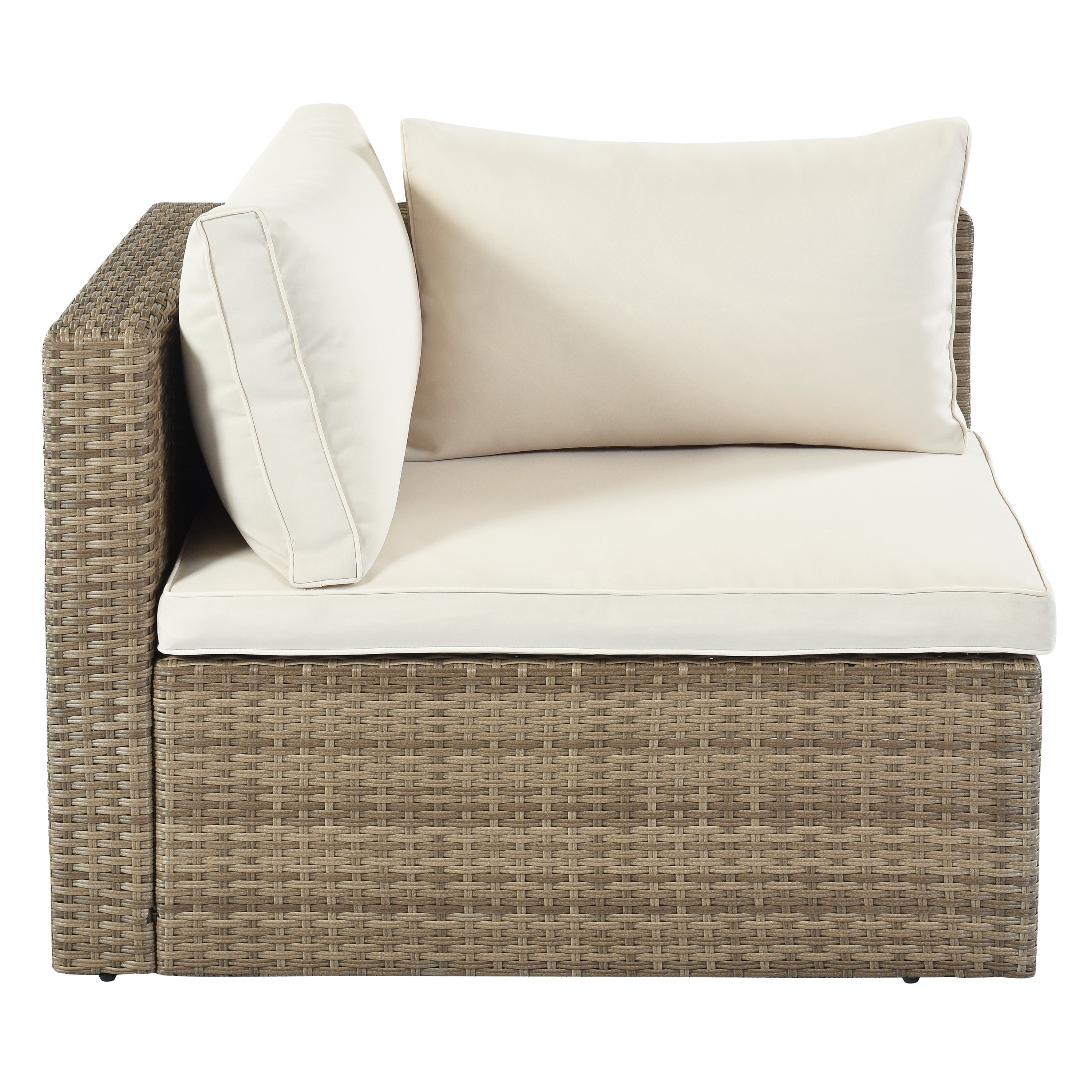 Outdoor Patio Furniture Set, 5-Piece Wicker Rattan Sectional Sofa Set - Brown and Beige
