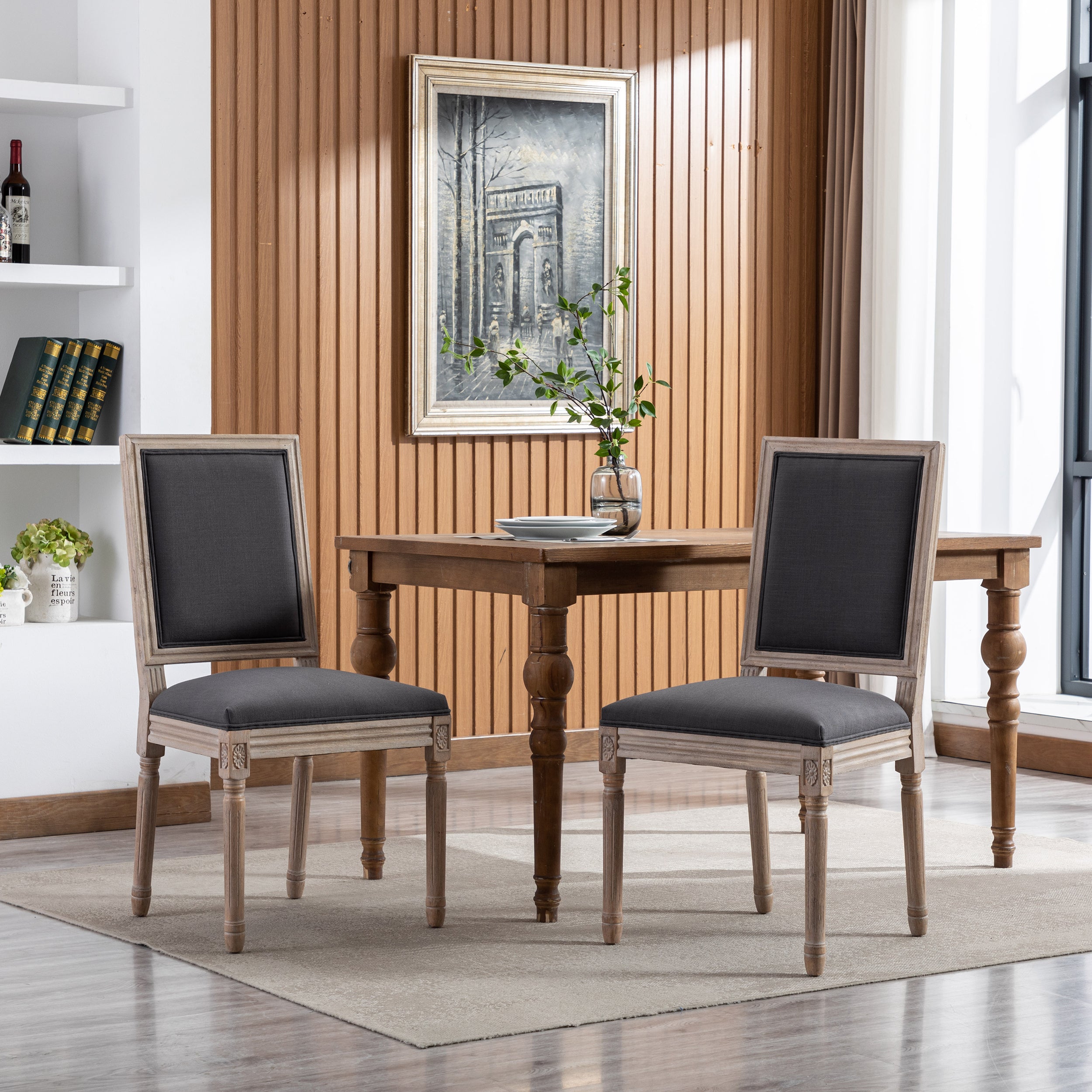 French Style Antique Painting Linen Back Dining Chair (Set of 2) - Grey