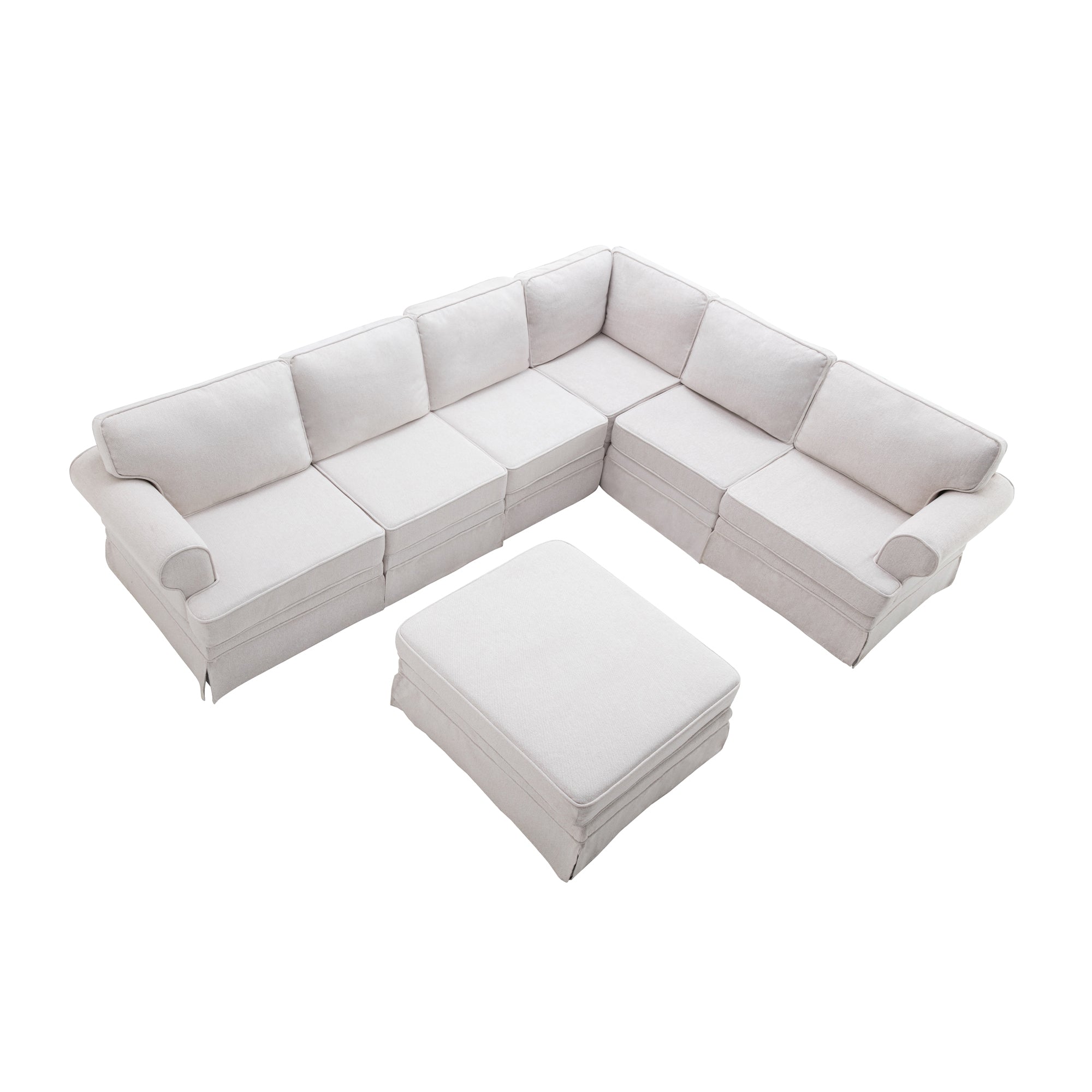109.4" Fabric Upholstered Modular Sofa Collection, Sectional Couch with removable Ottoman  - Light Beige
