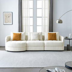 113"Teddy Fabric Sofa, Mid Century Modern L-shape Couch with Support Pillow -  Left Beige