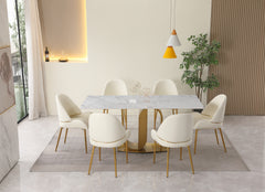 71" Contemporary Dining Table in Gold with Sintered Stone Top and  U shape Pedestal Base in Gold finish (chairs not included)