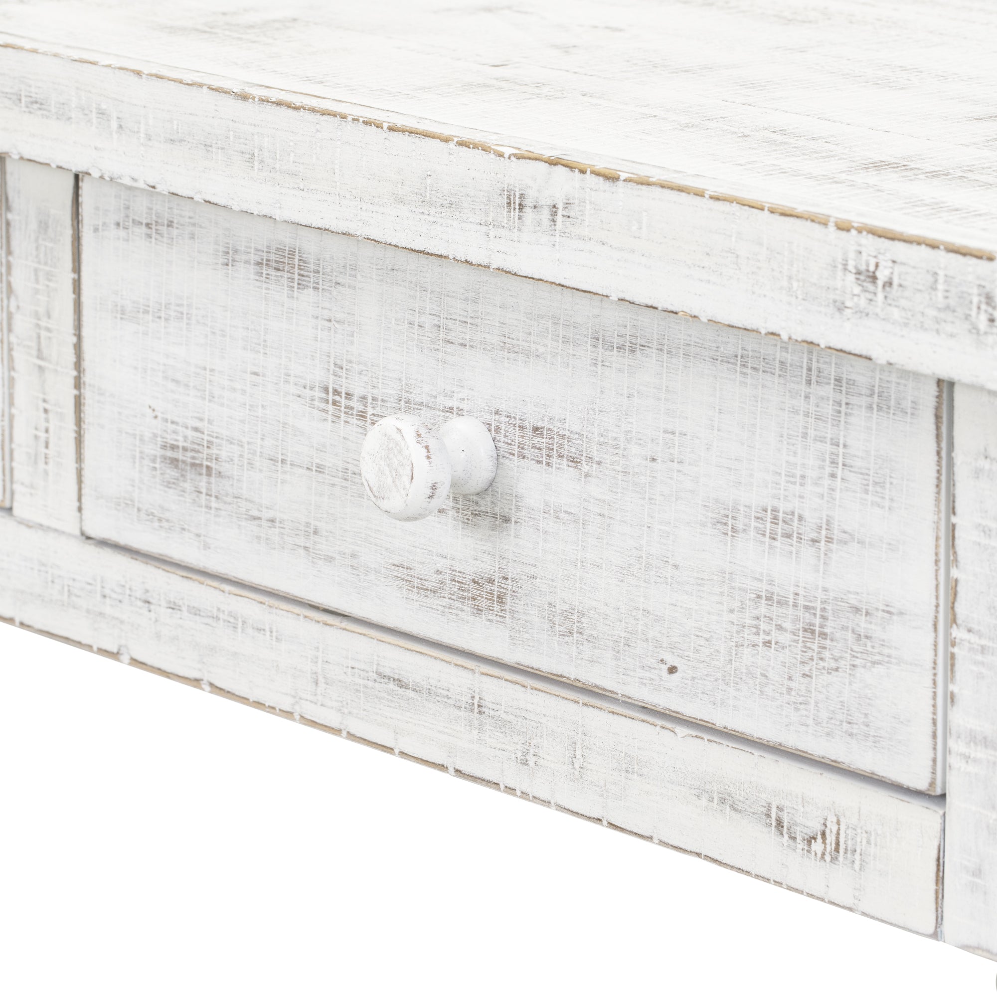 Retro Console Table for Hallway with 4 Front Facing Storage Drawers and 1 Shelf - Antique White