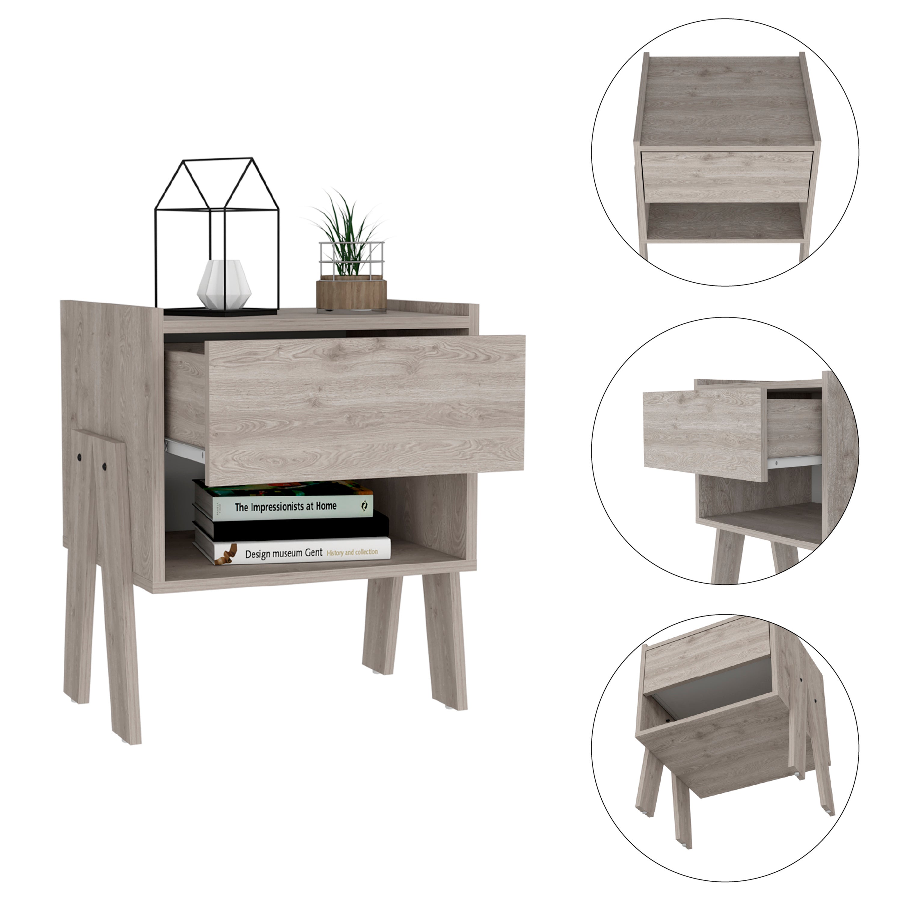Hosley 1-Drawer 1-Shelf Nightstand - Light Grey
