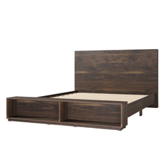 King Size Wood Platform Bed with Storage Bench - Walnut