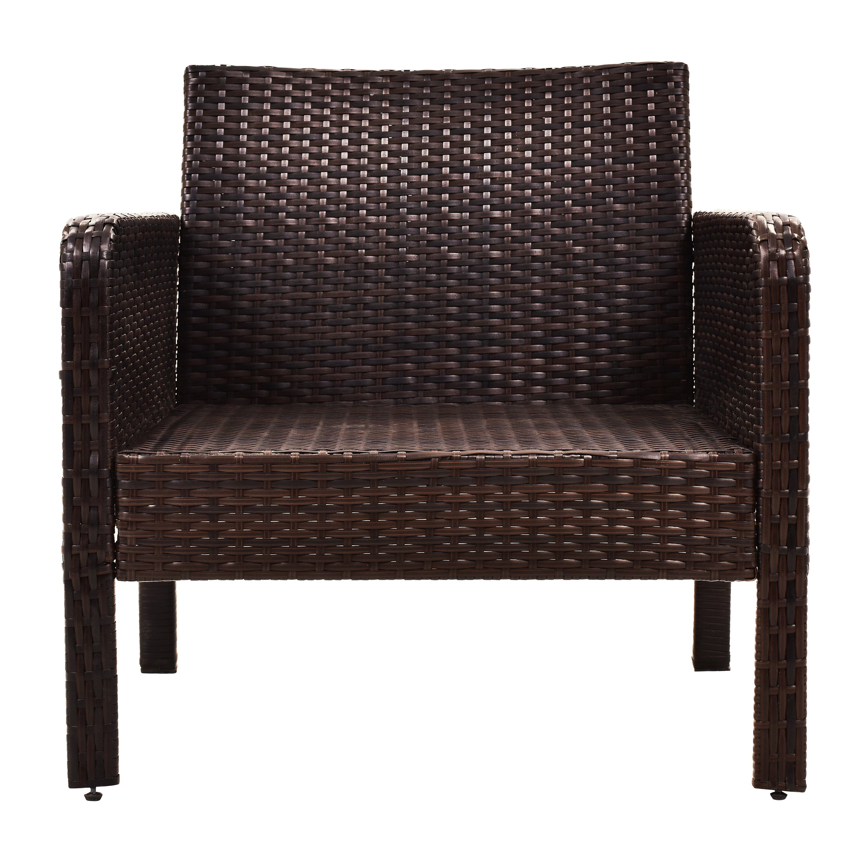6-Piece Outdoor Patio Rattan Sofa Set with Removable Cushions and Glass Tea Table - Brown Wicker+Blue Cushion