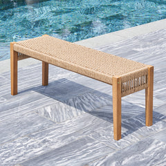 Chesapeake Honey 2 Seater Patio Acacia Wood Mixed Strapped Rattan Garden Bench