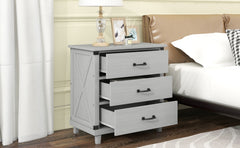 Modern Bedroom Nightstand with 3 Drawers Storage - Gray