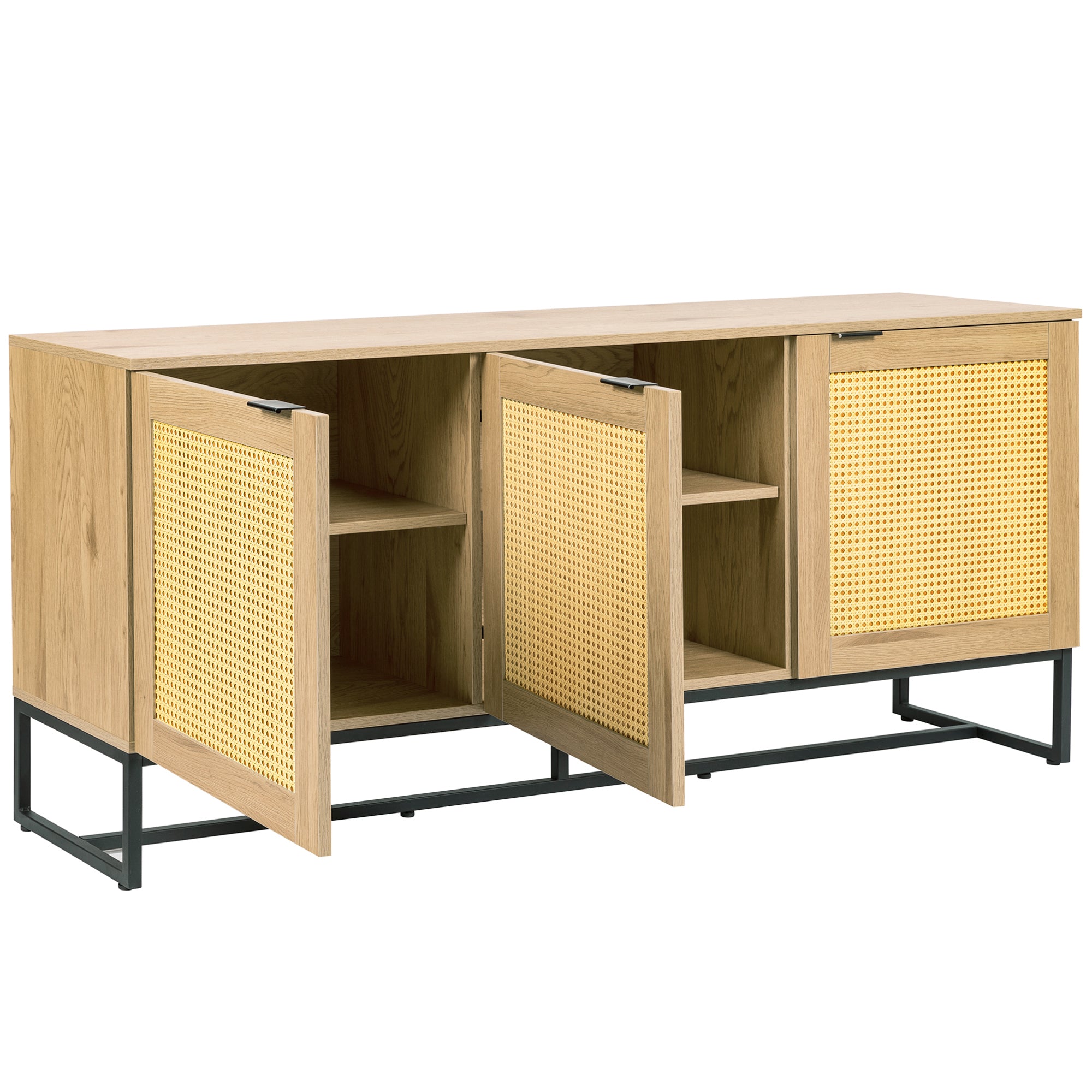Wicker Sideboard Storage Cabinet 63 inch, with 3 doors - Natural color