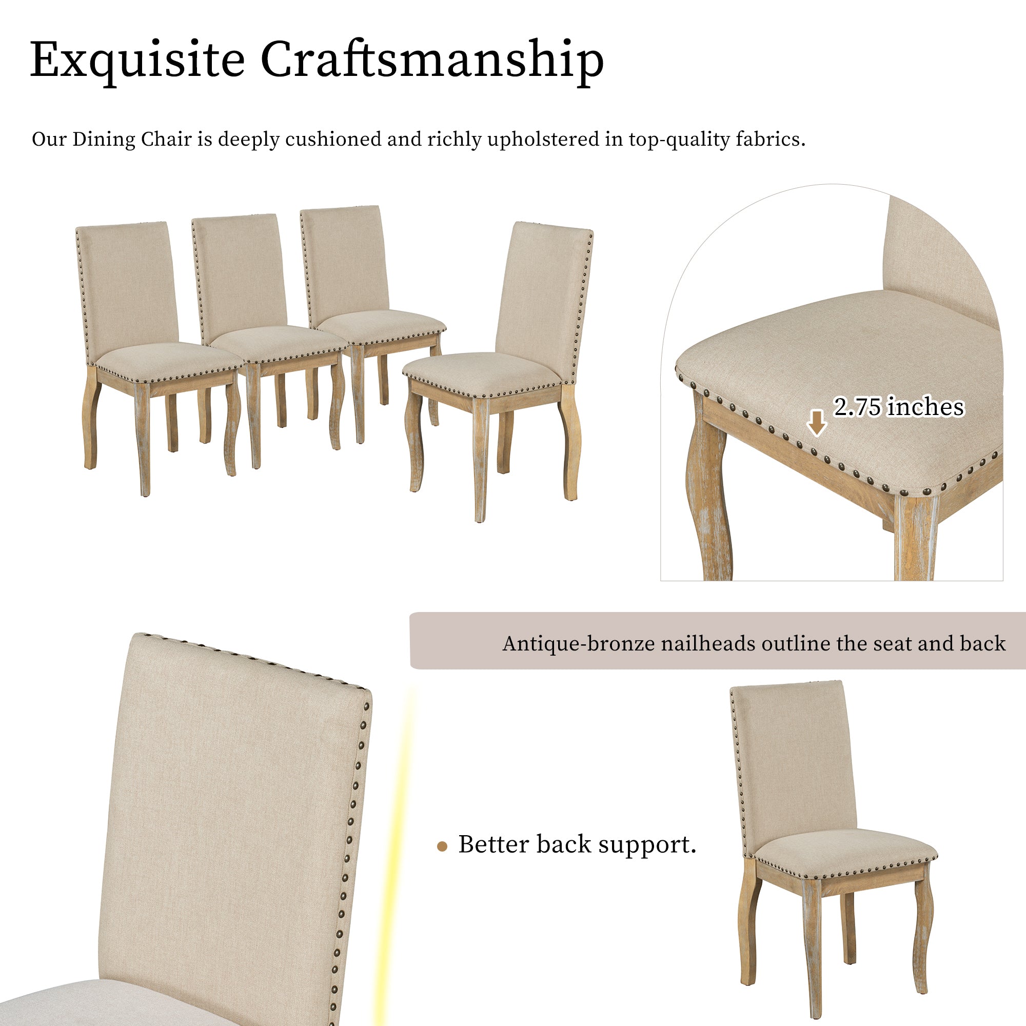 5-Piece Farmhouse Dining Table Set Wood Round Extendable Table and 4 Upholstered Chairs - Natural Wood Wash