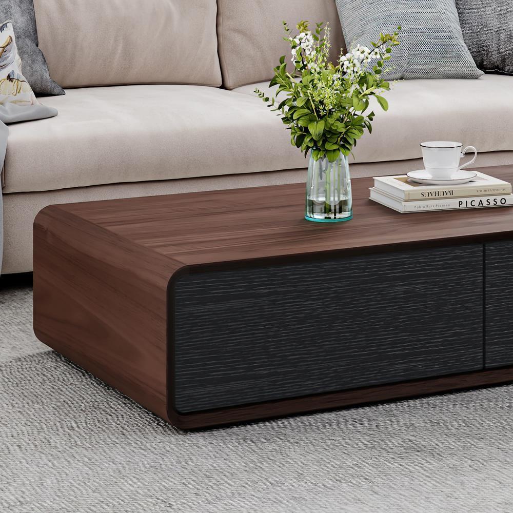 Walnut Black Wood Coffee Table with Storage 51"